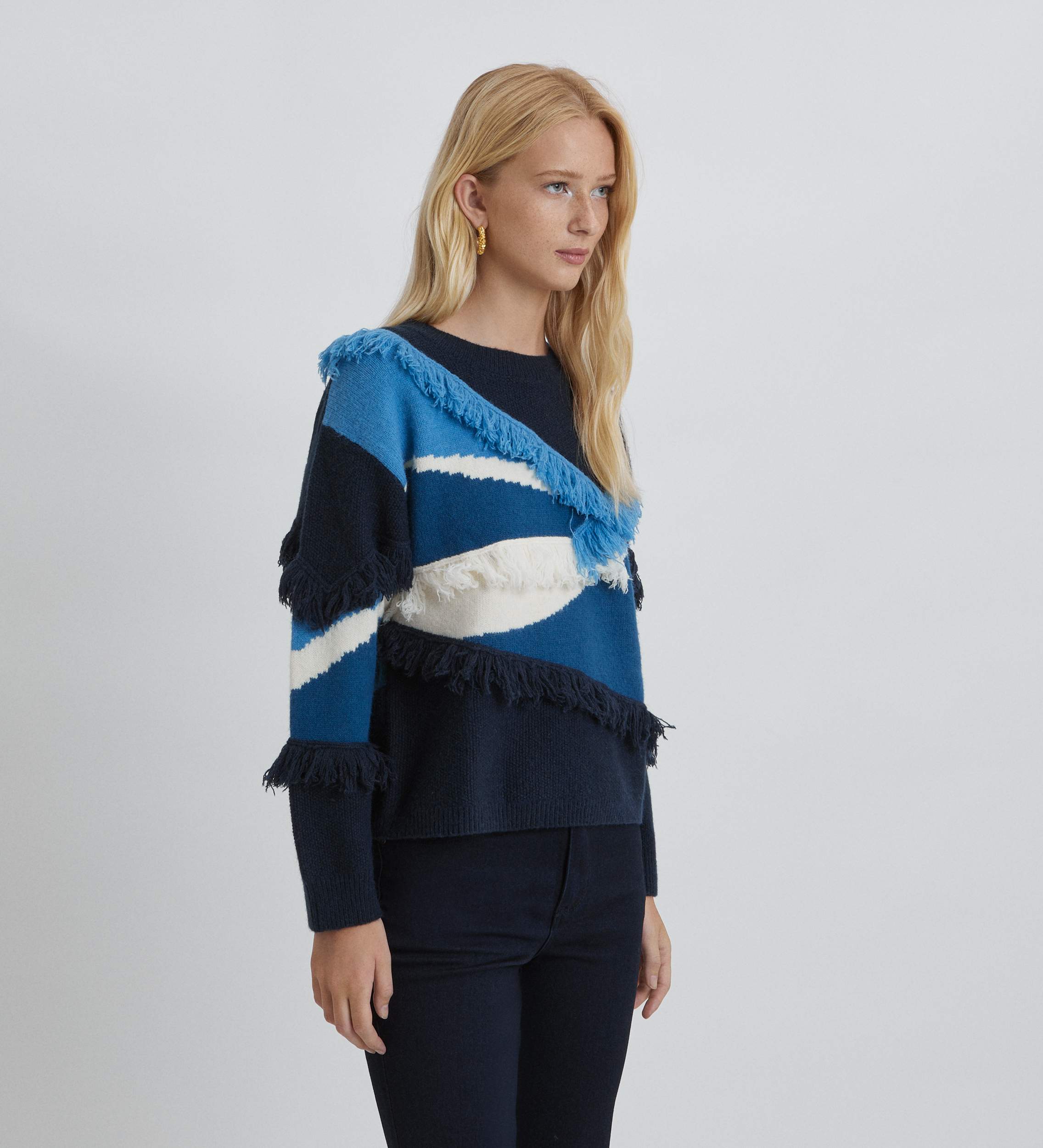 Fringed jacquard jumper
