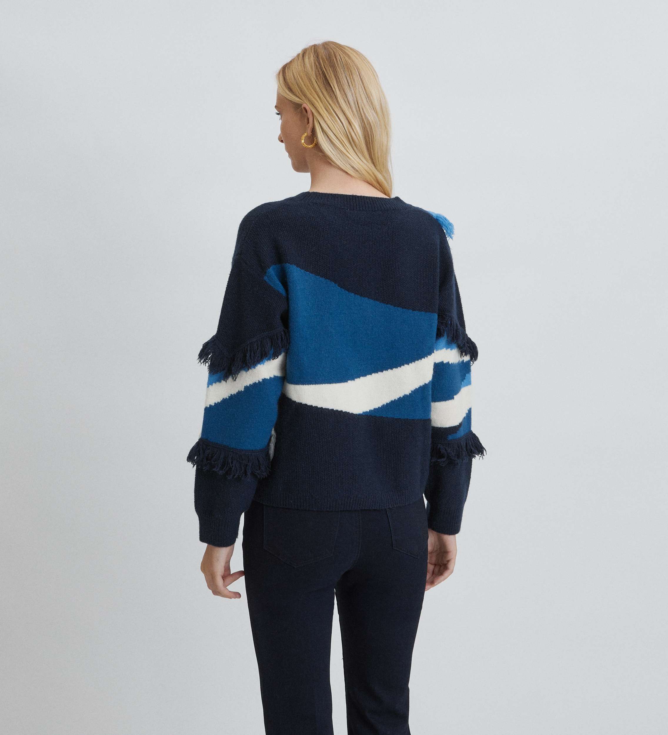 Fringed jacquard jumper