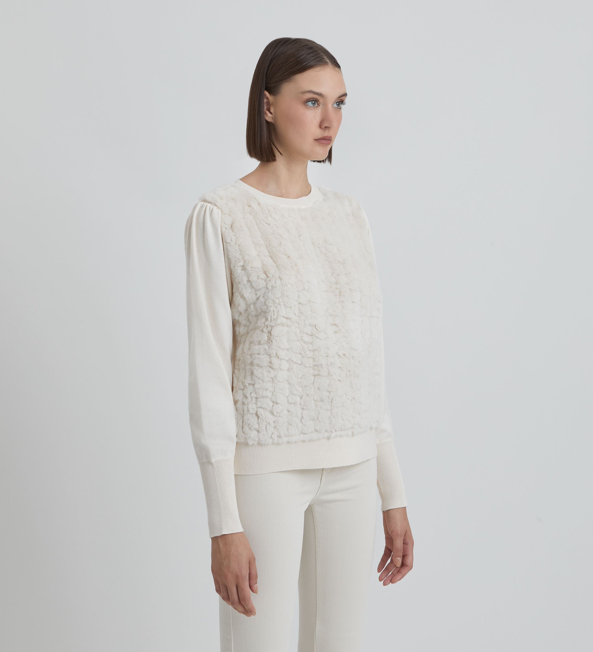 Two-material eco-fur sweater
