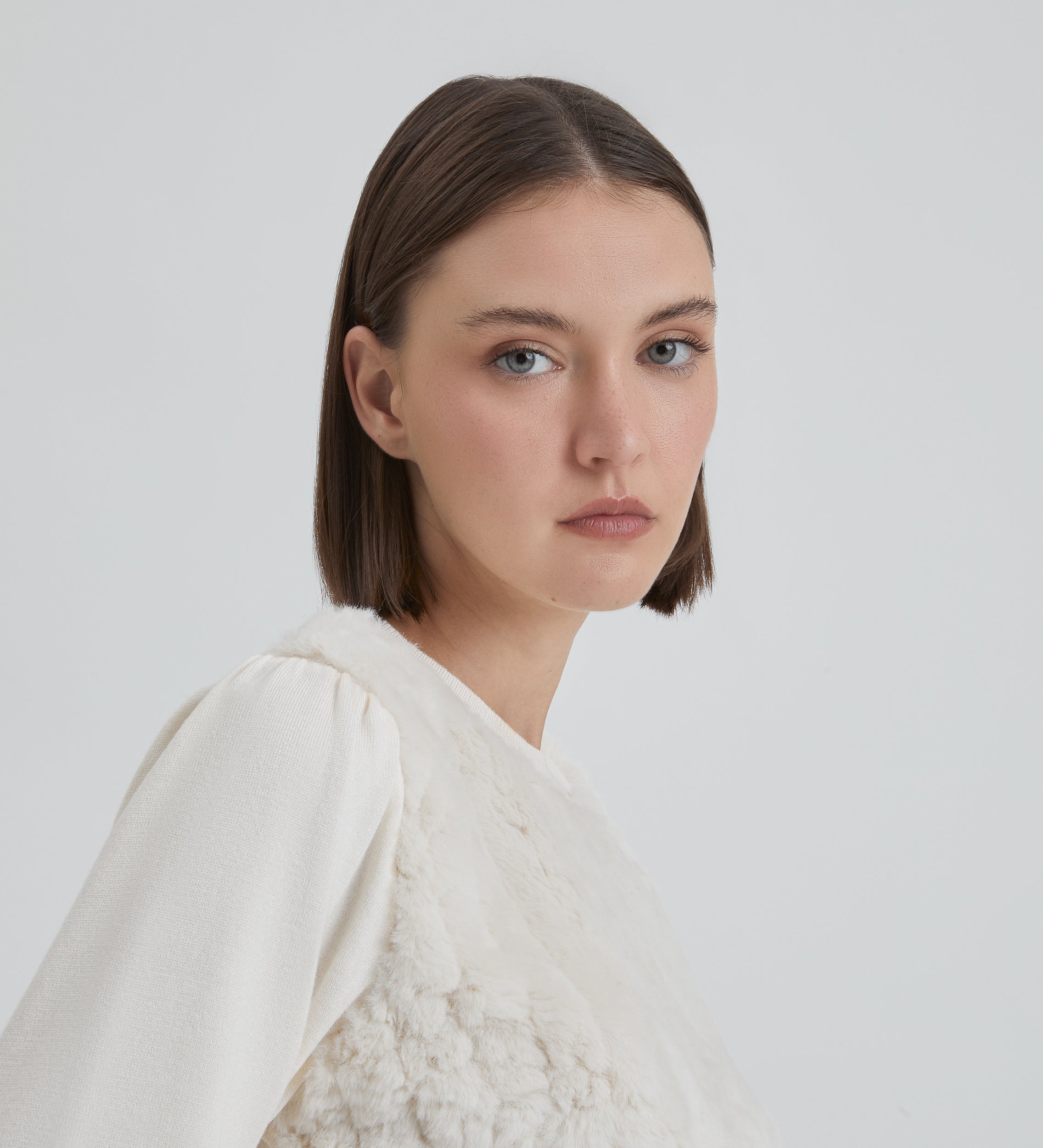 Two-material eco-fur sweater