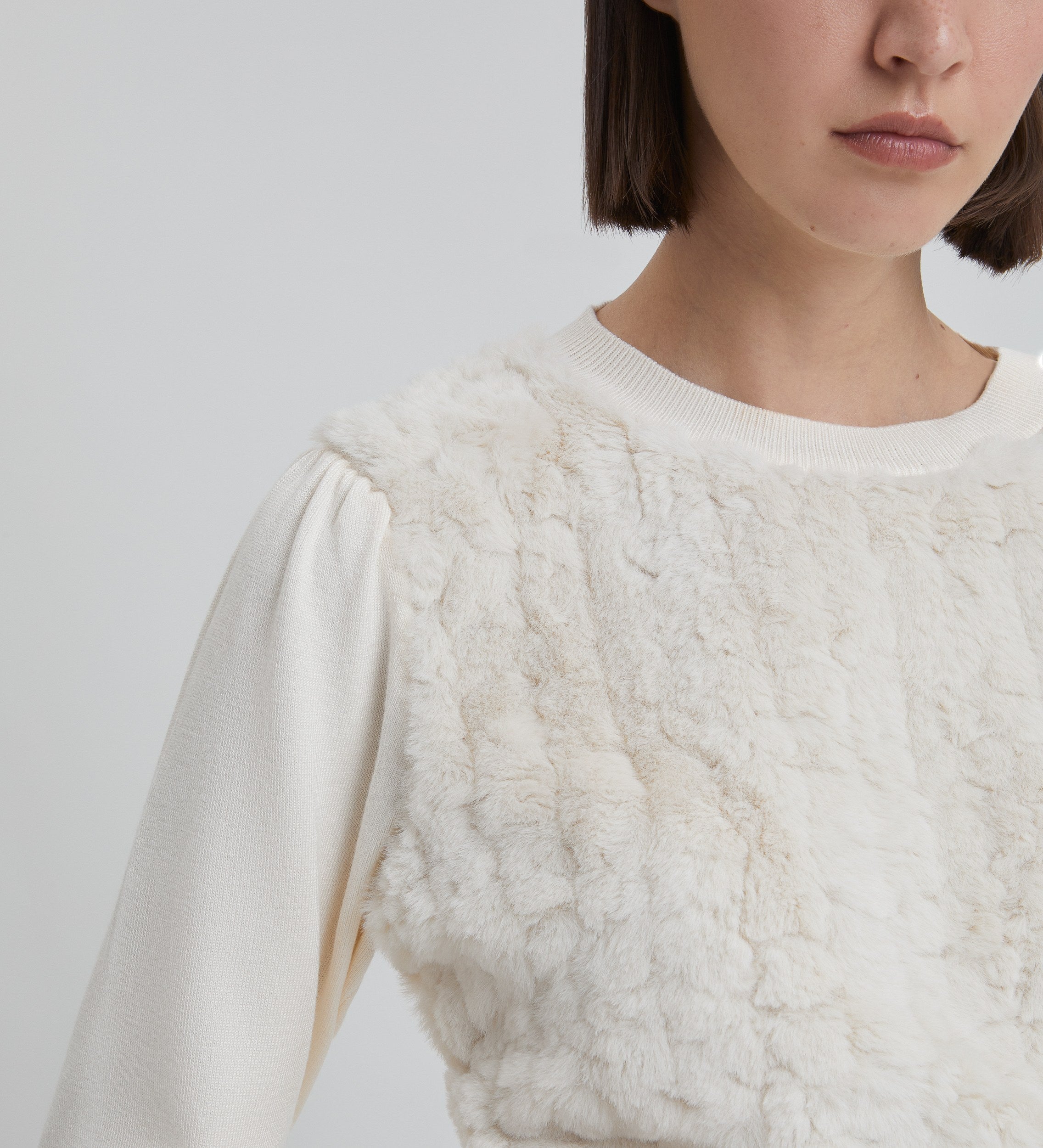 Two-material eco-fur sweater