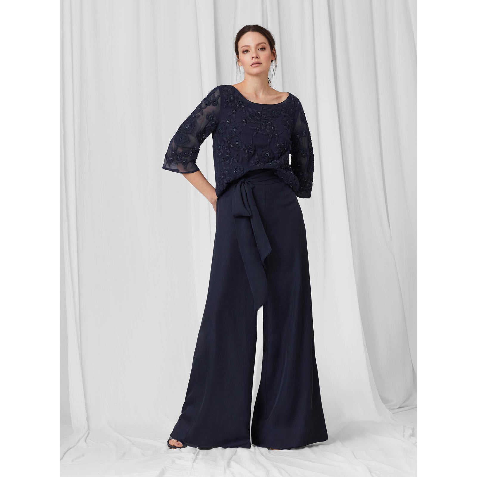 Chiffon and embroidered bamboo top