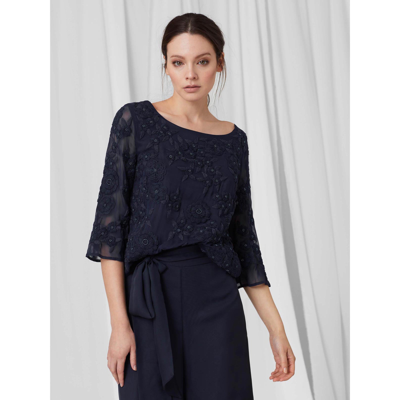 Chiffon and embroidered bamboo top