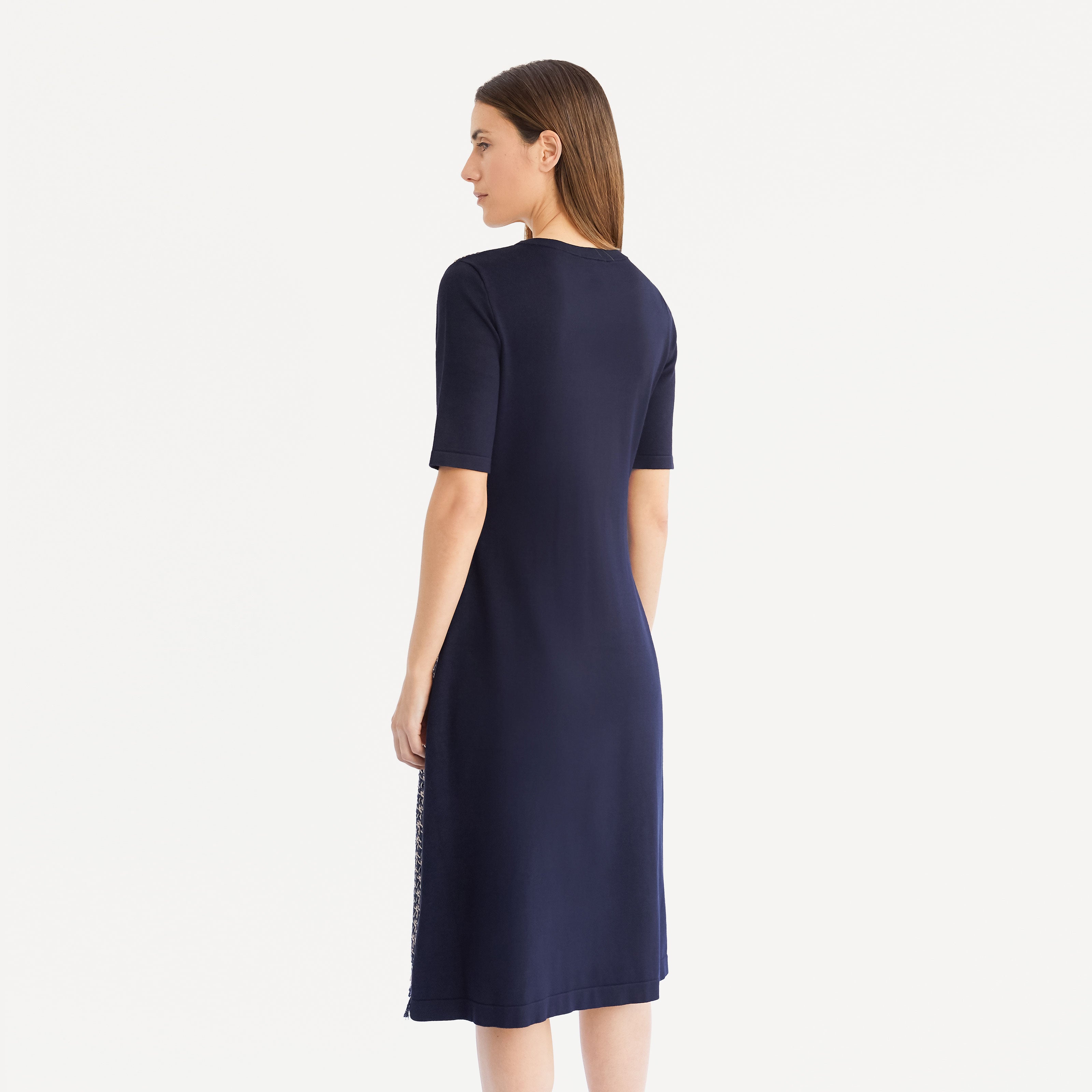 Long knit dress with tweed