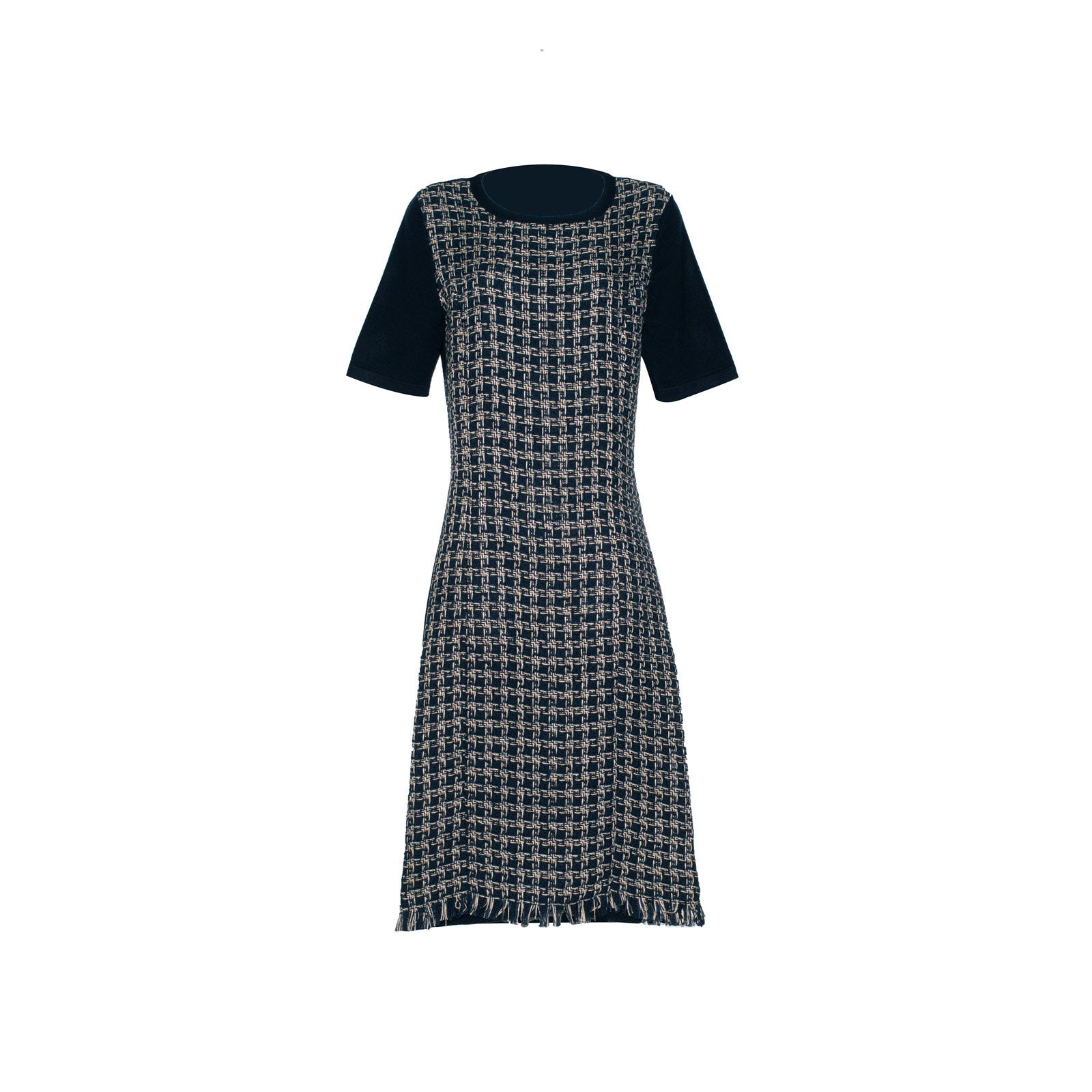 Long knit dress with tweed