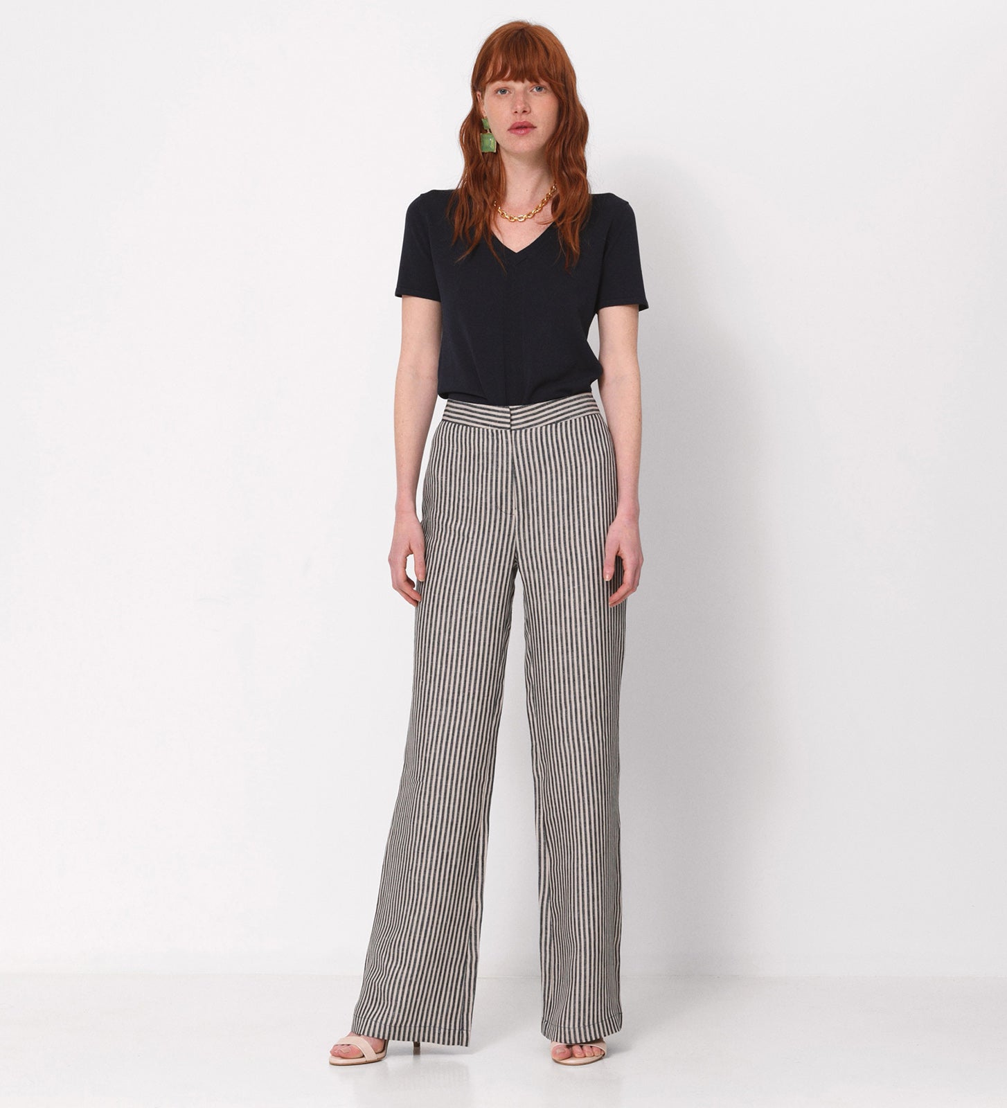 Pantalón lino rayas