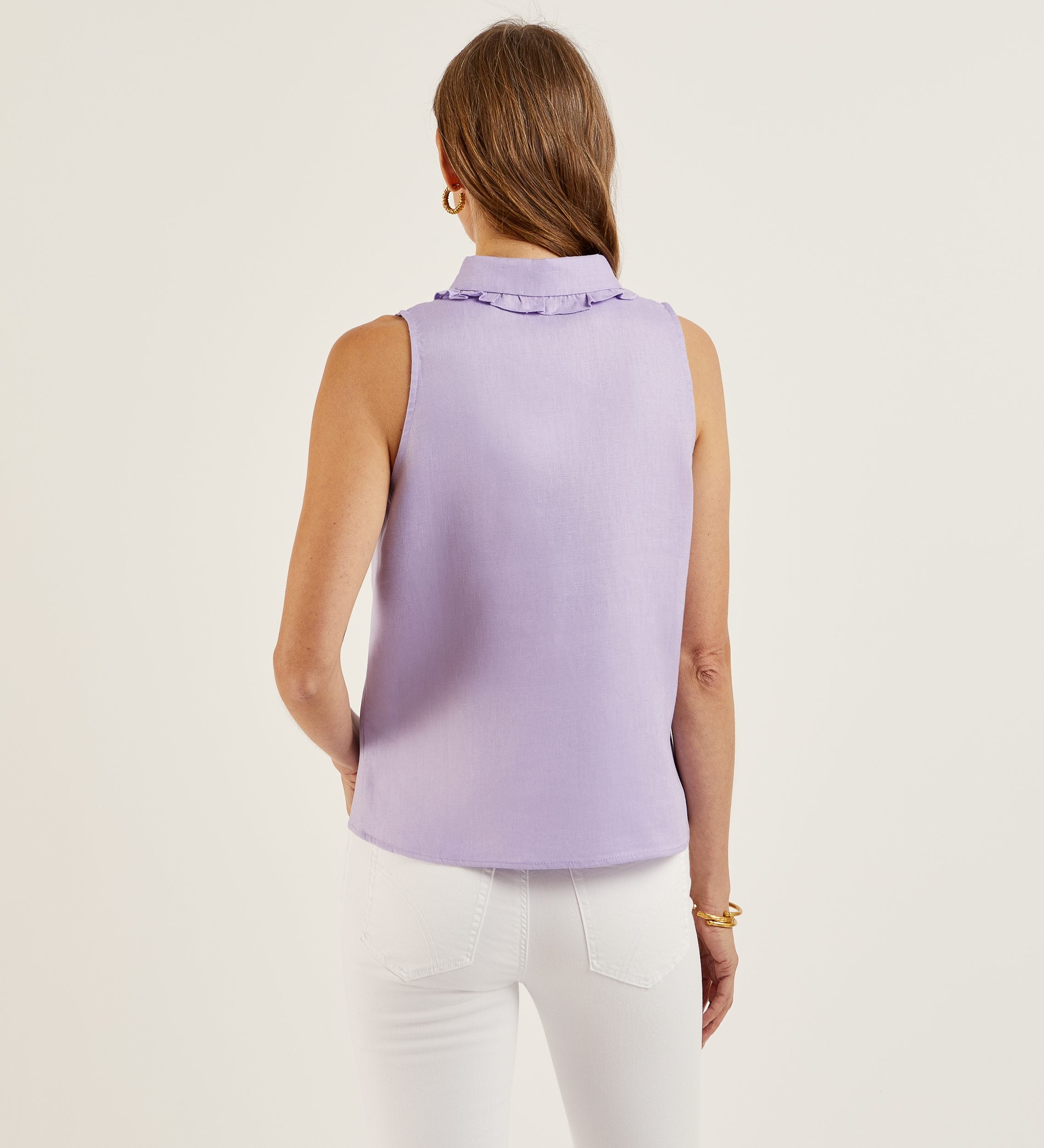 Linen blouse with frill neck