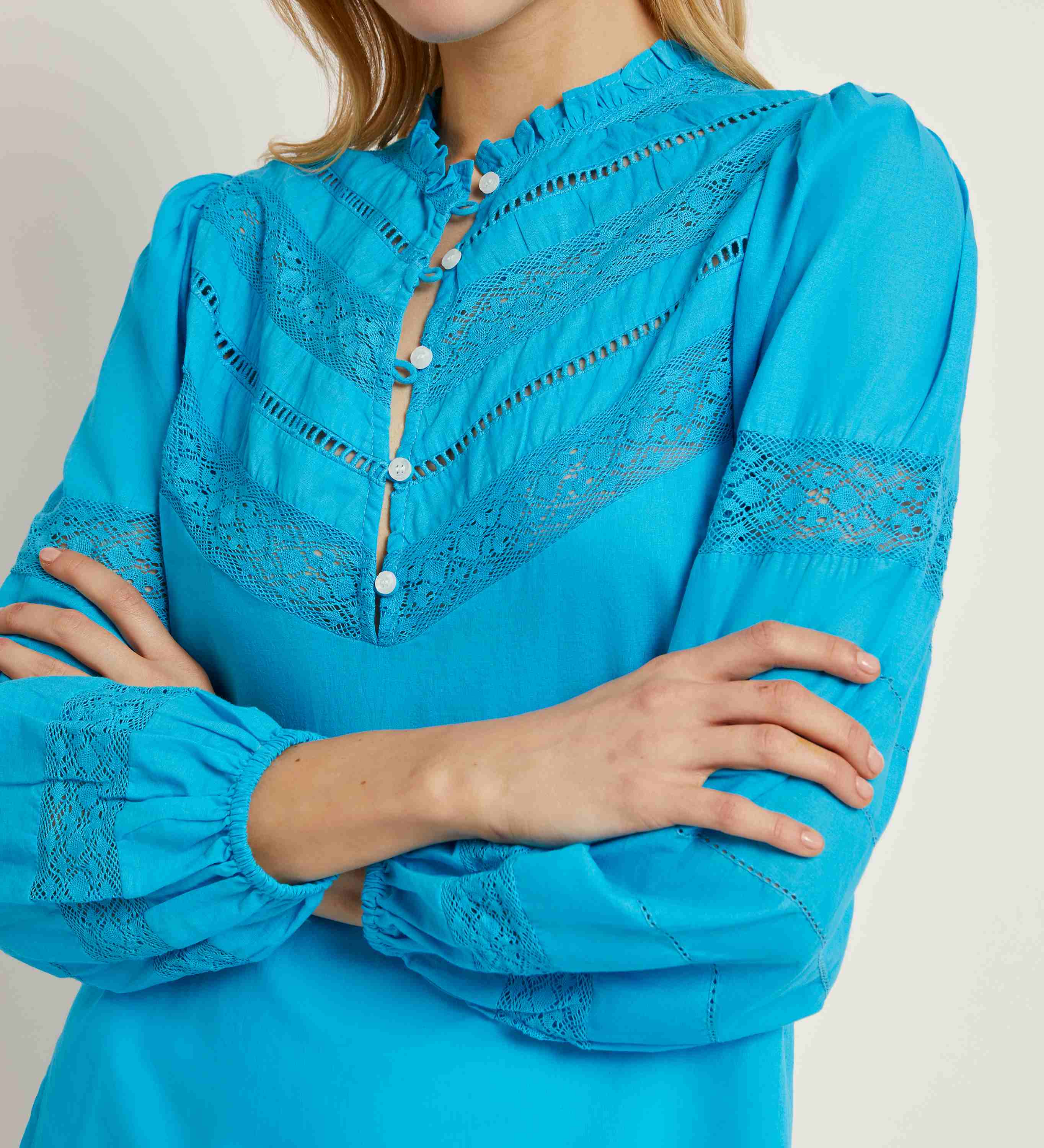 Mandarin collar long sleeve blouse
