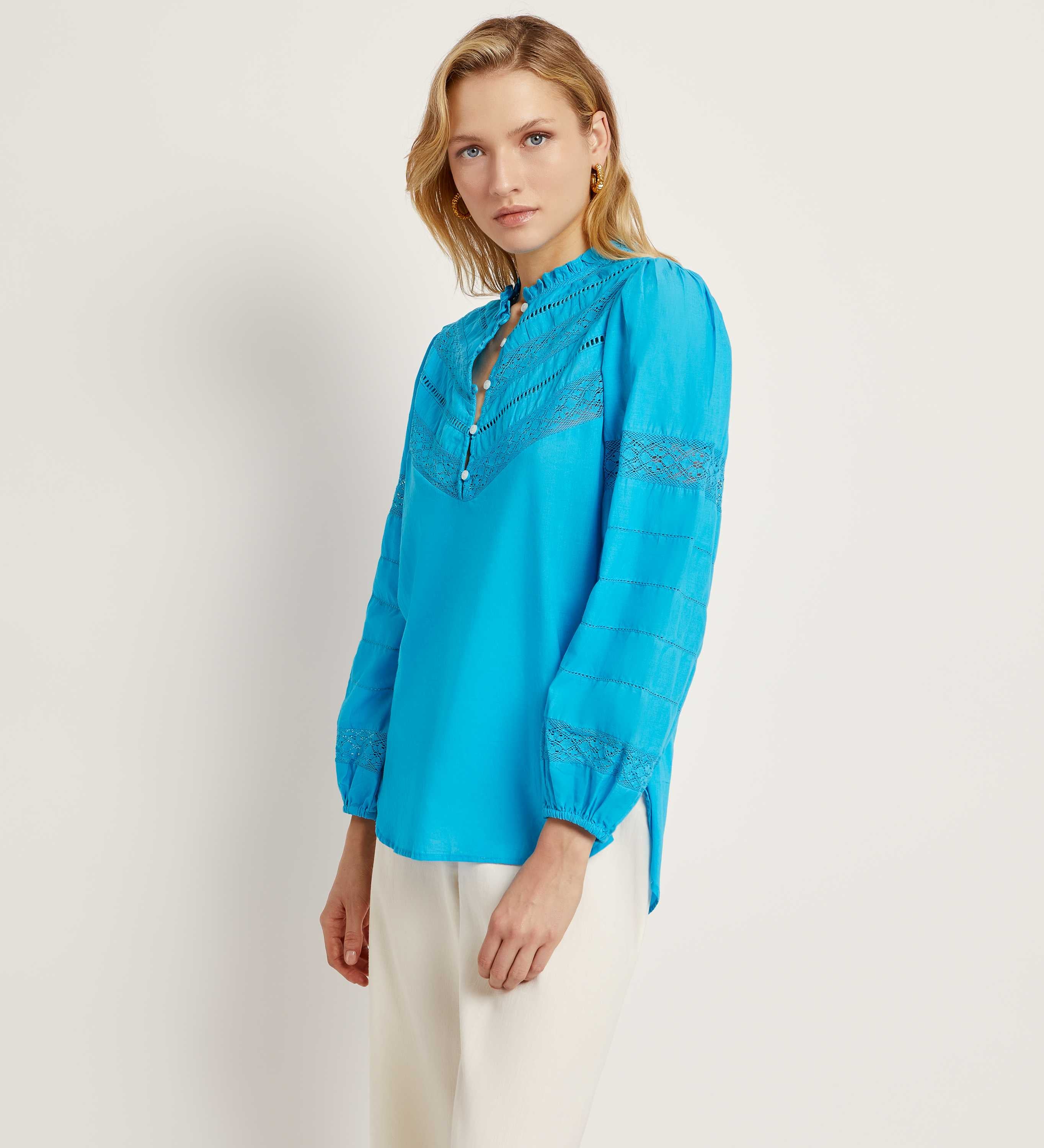 Mandarin collar long sleeve blouse