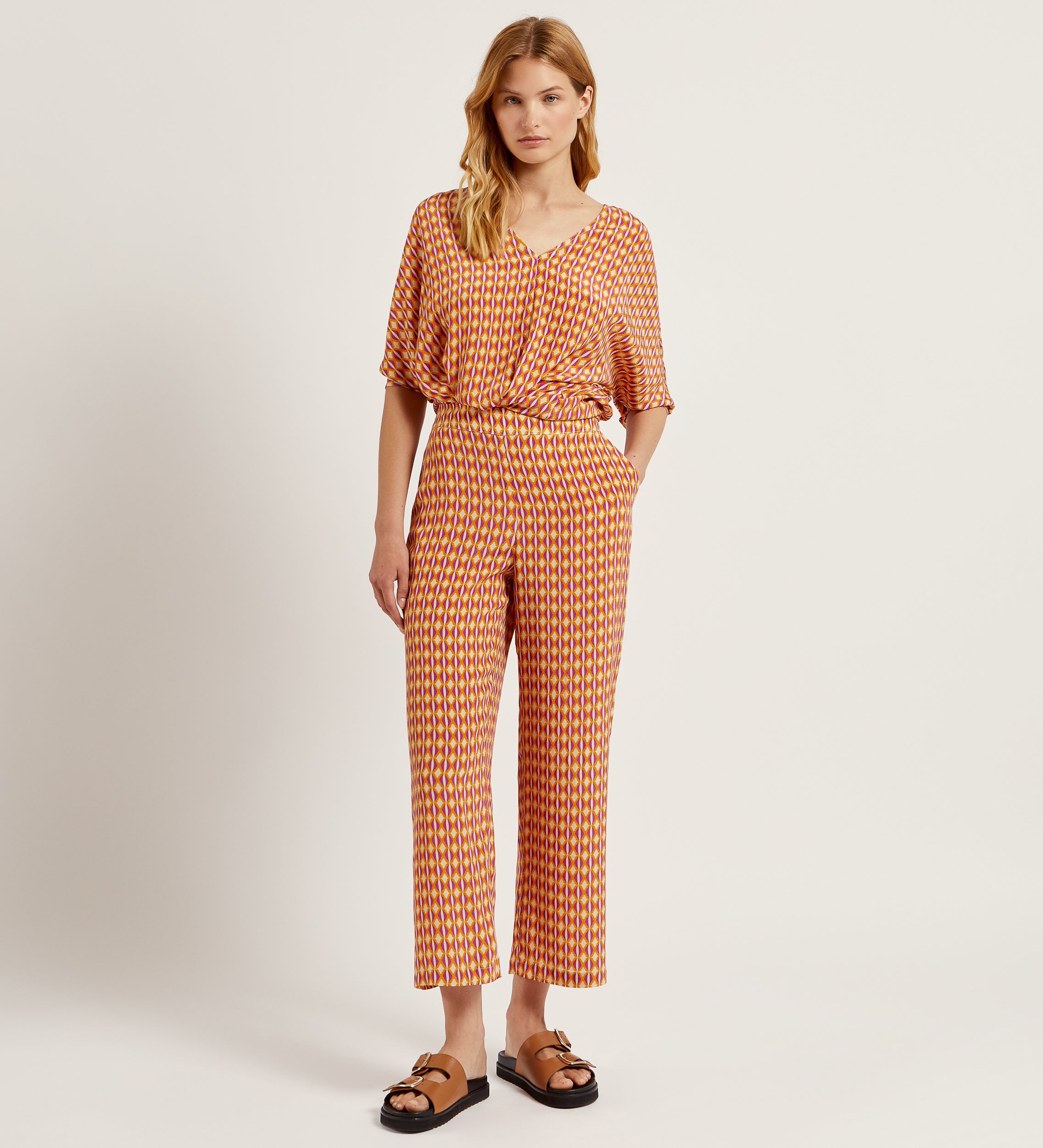 Printed wide leg trousers