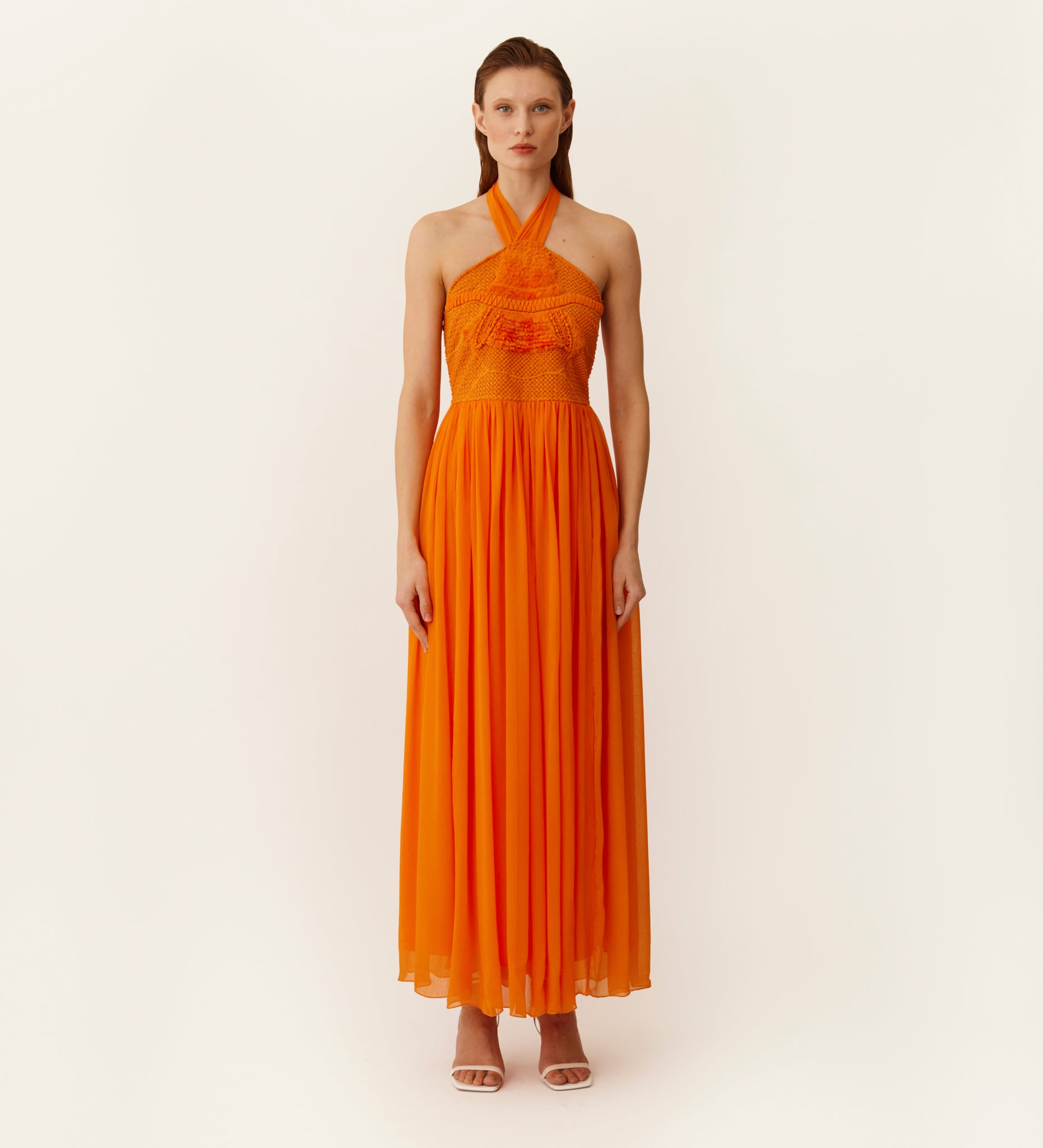 Vestido halter largo de gasa
