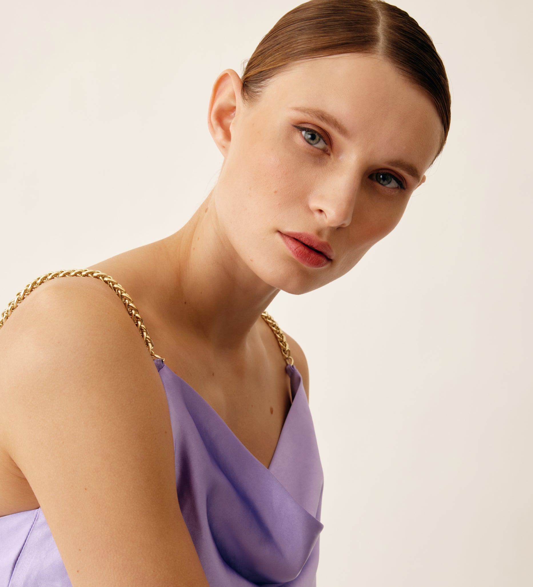 Long satin strappy dress