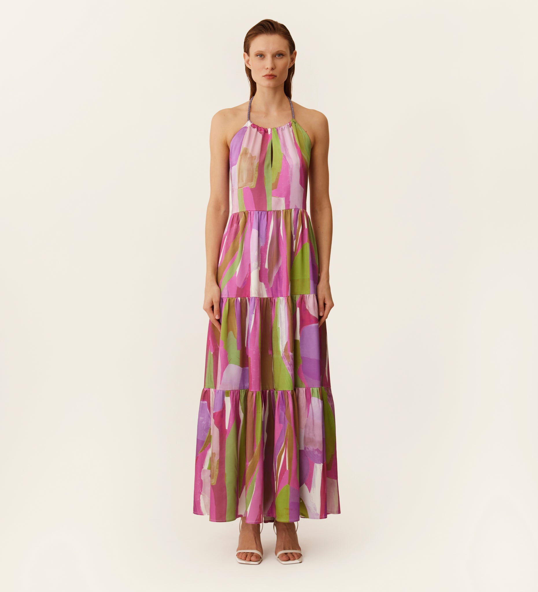 Vestido largo halter satén