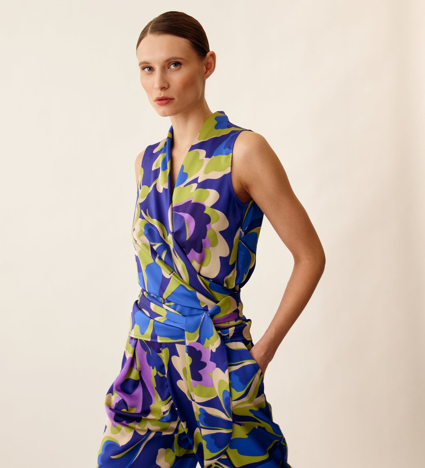 Top de satén estampado