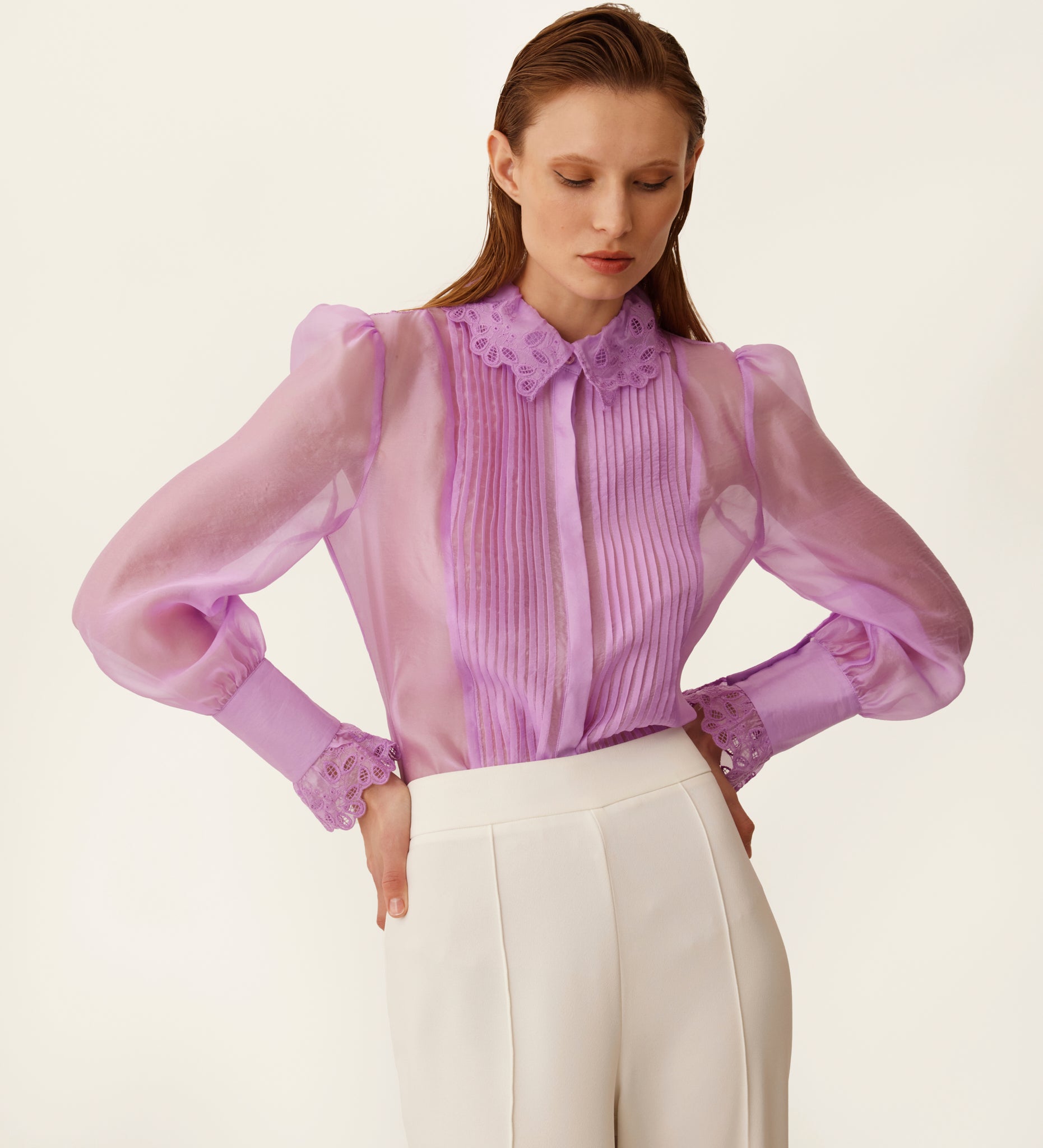 Long sleeve organza blouse
