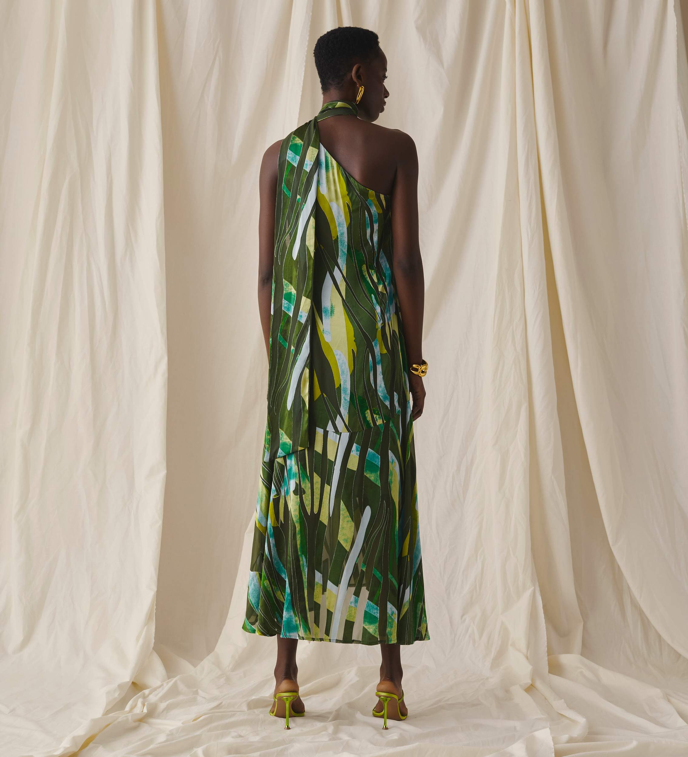 Long asymmetrical printed dress