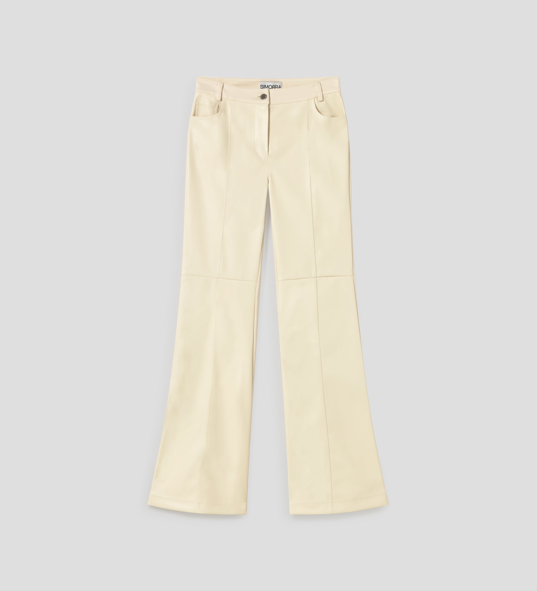 Bell-bottom bi-material trousers