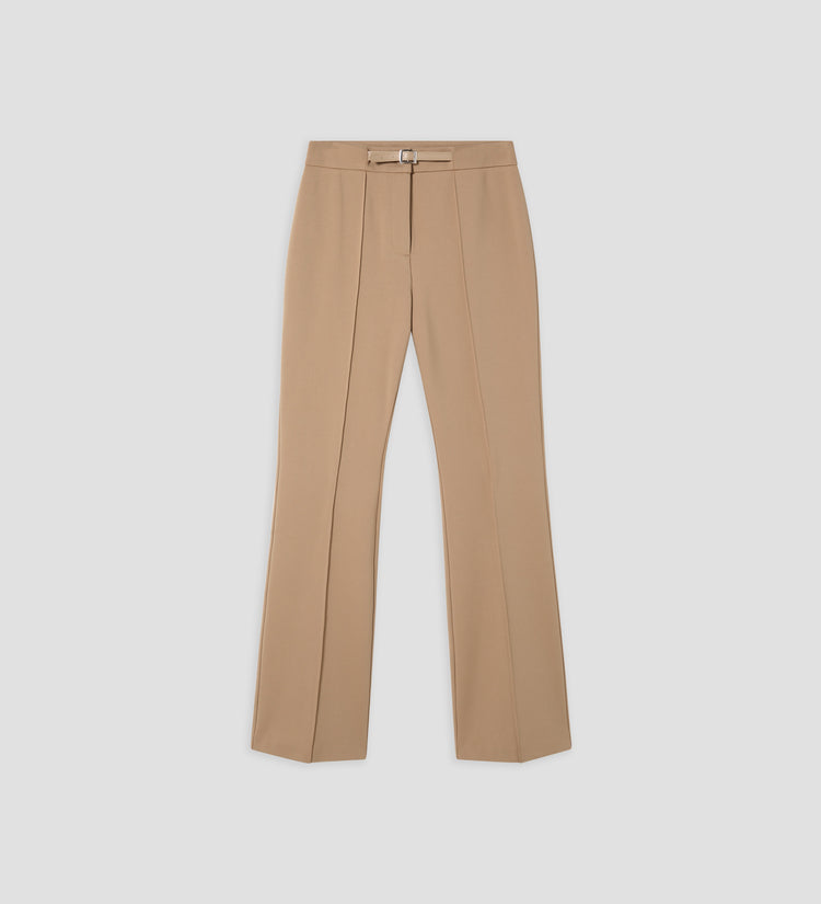 Elastic flared trousers with belt