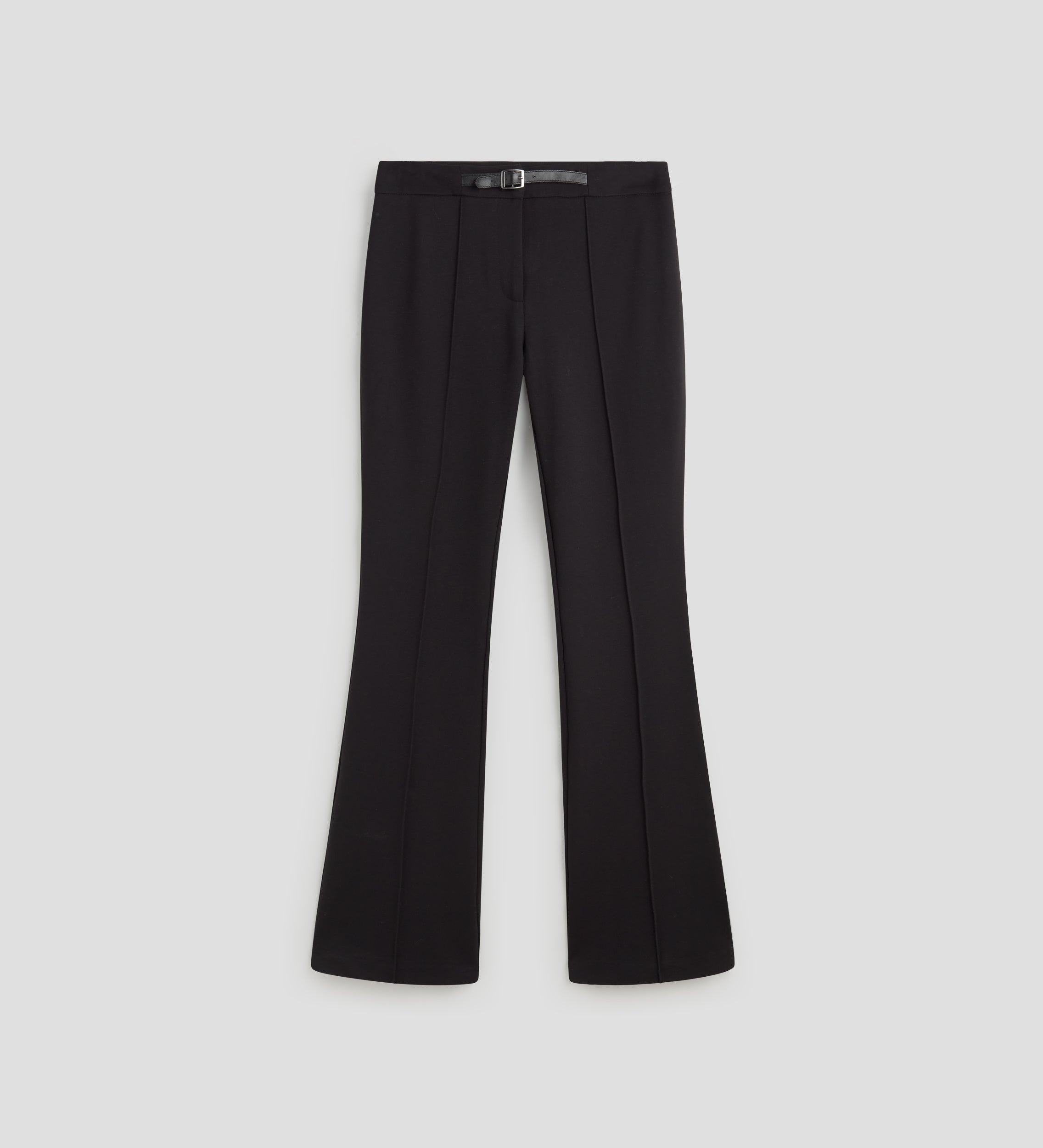 Elastic flared trousers with belt