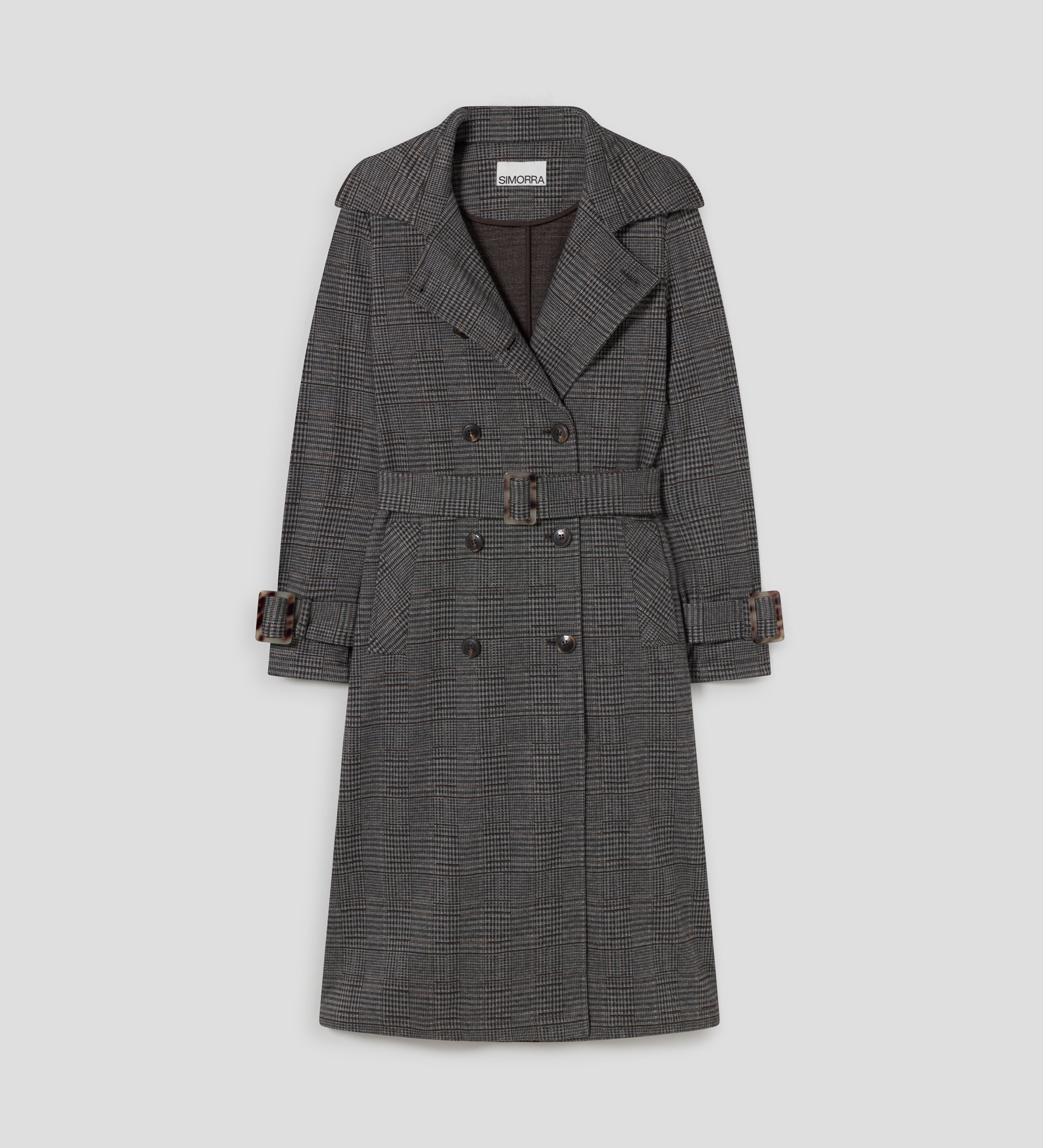 Stretch checked trench coat