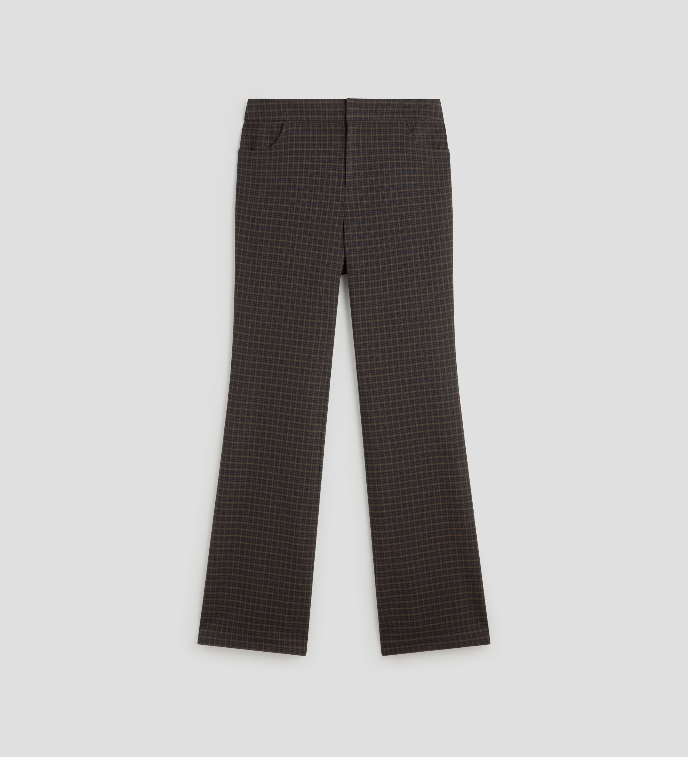 Flared elastic plaid trousers