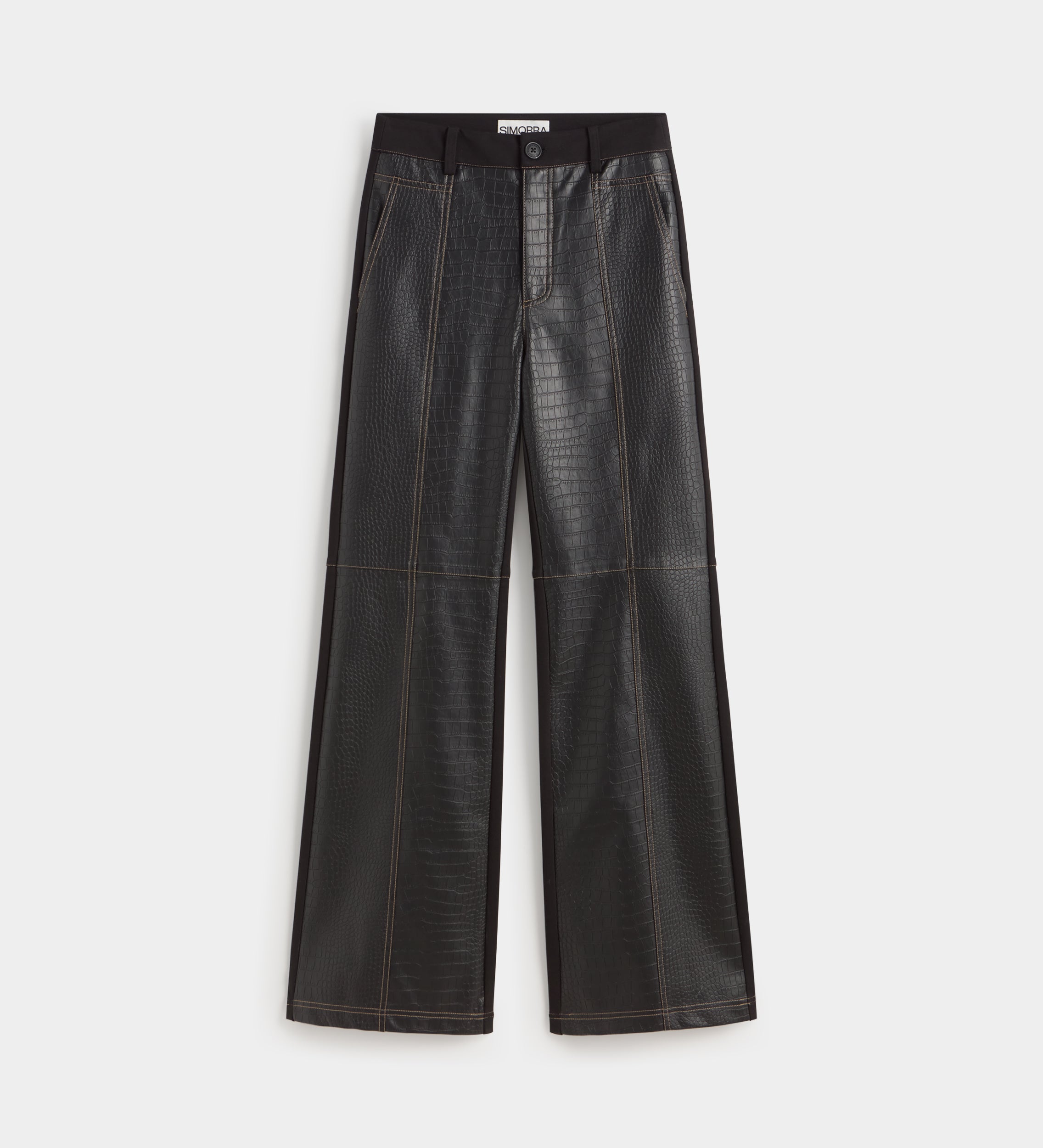 Two-material trousers with topstitching