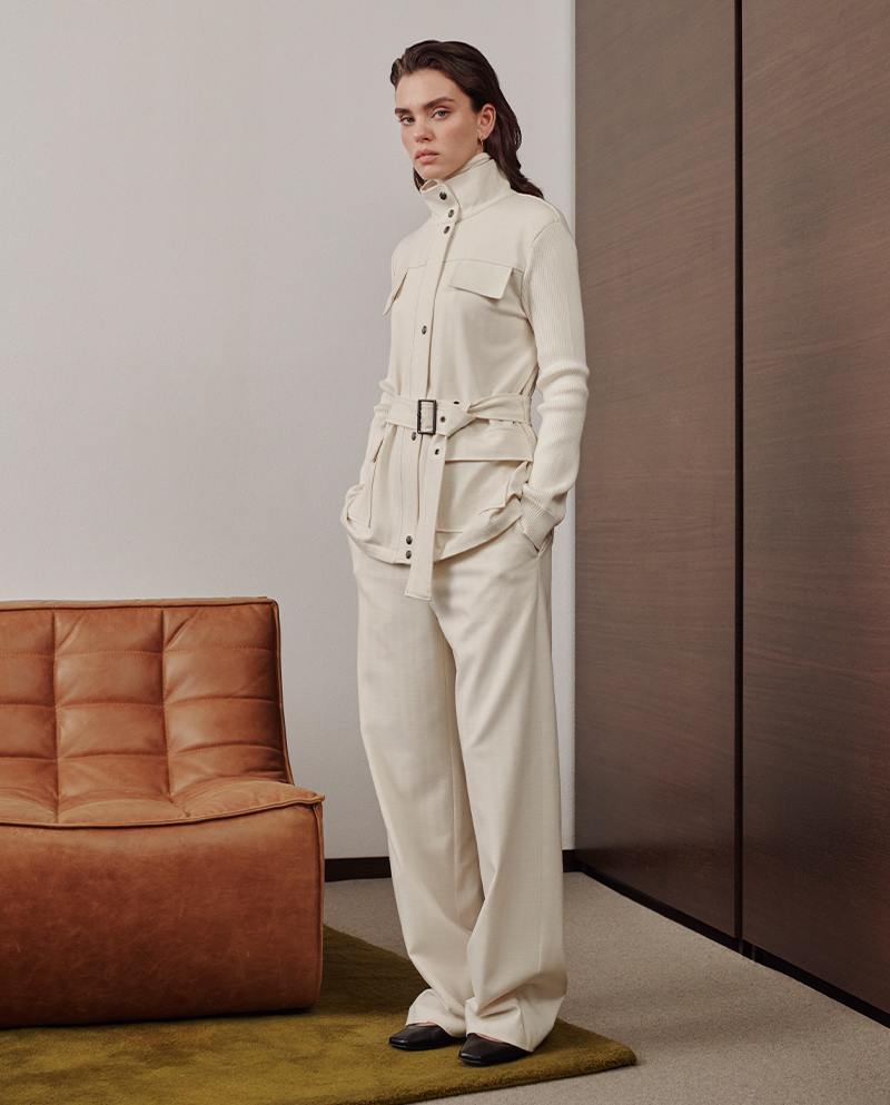 Chaqueta bimateria cinturón