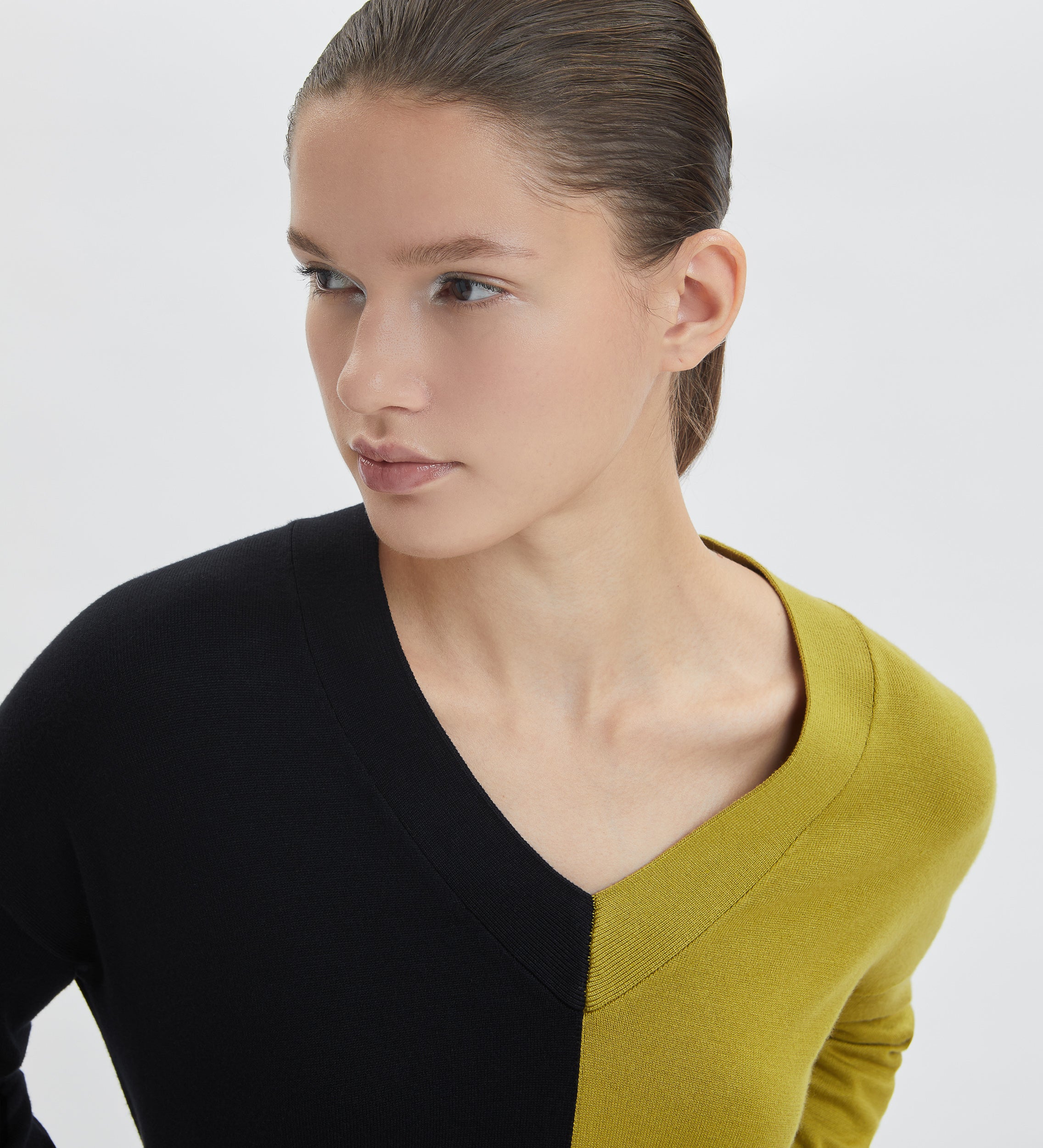 Two-tone V-neck sweater