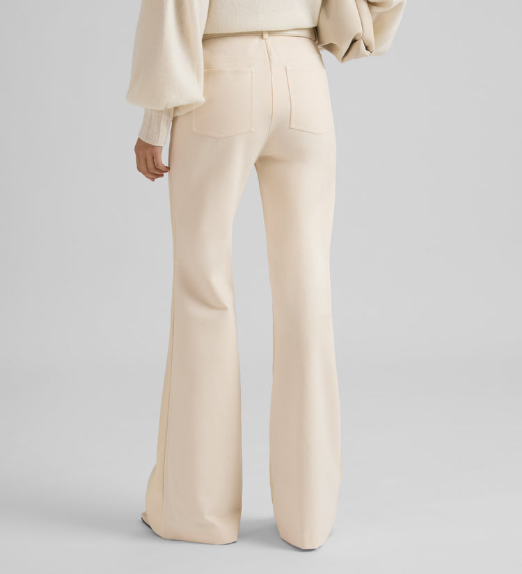 Bell-bottom bi-material trousers