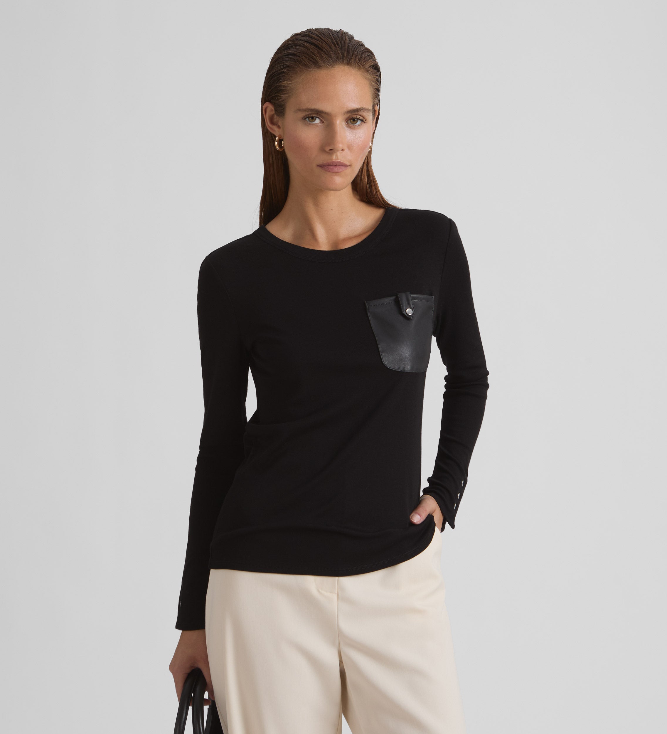 Faux leather pocket t-shirt