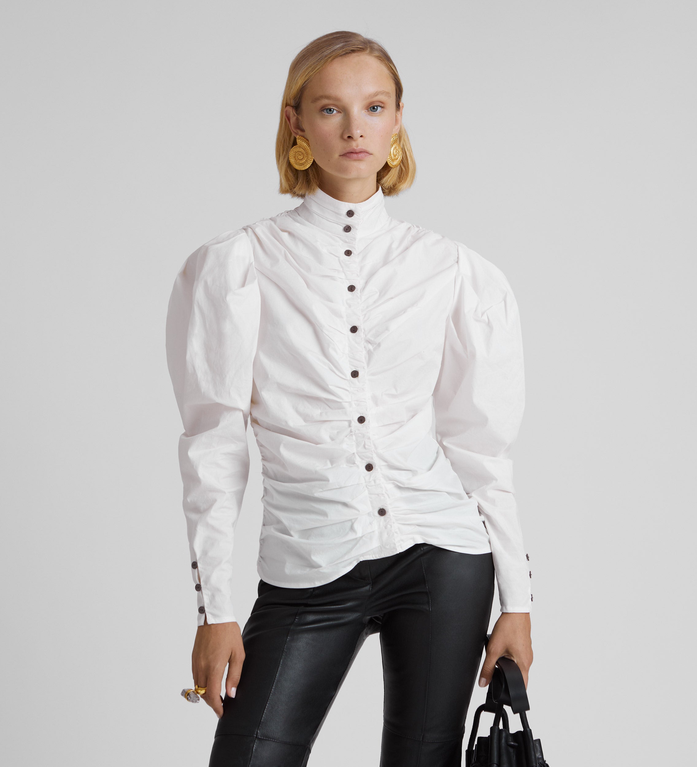 Gathered poplin shirt