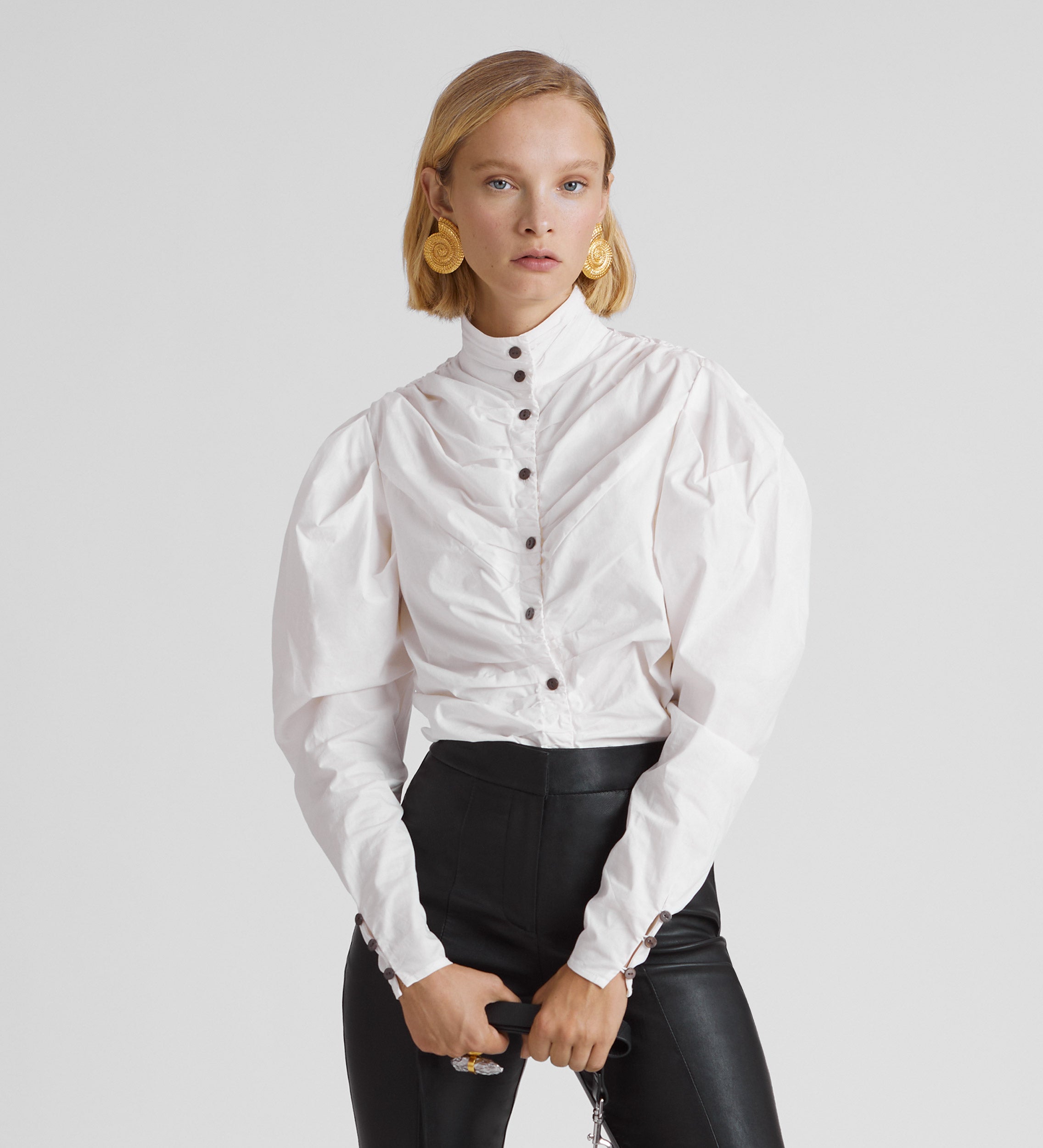 Gathered poplin shirt