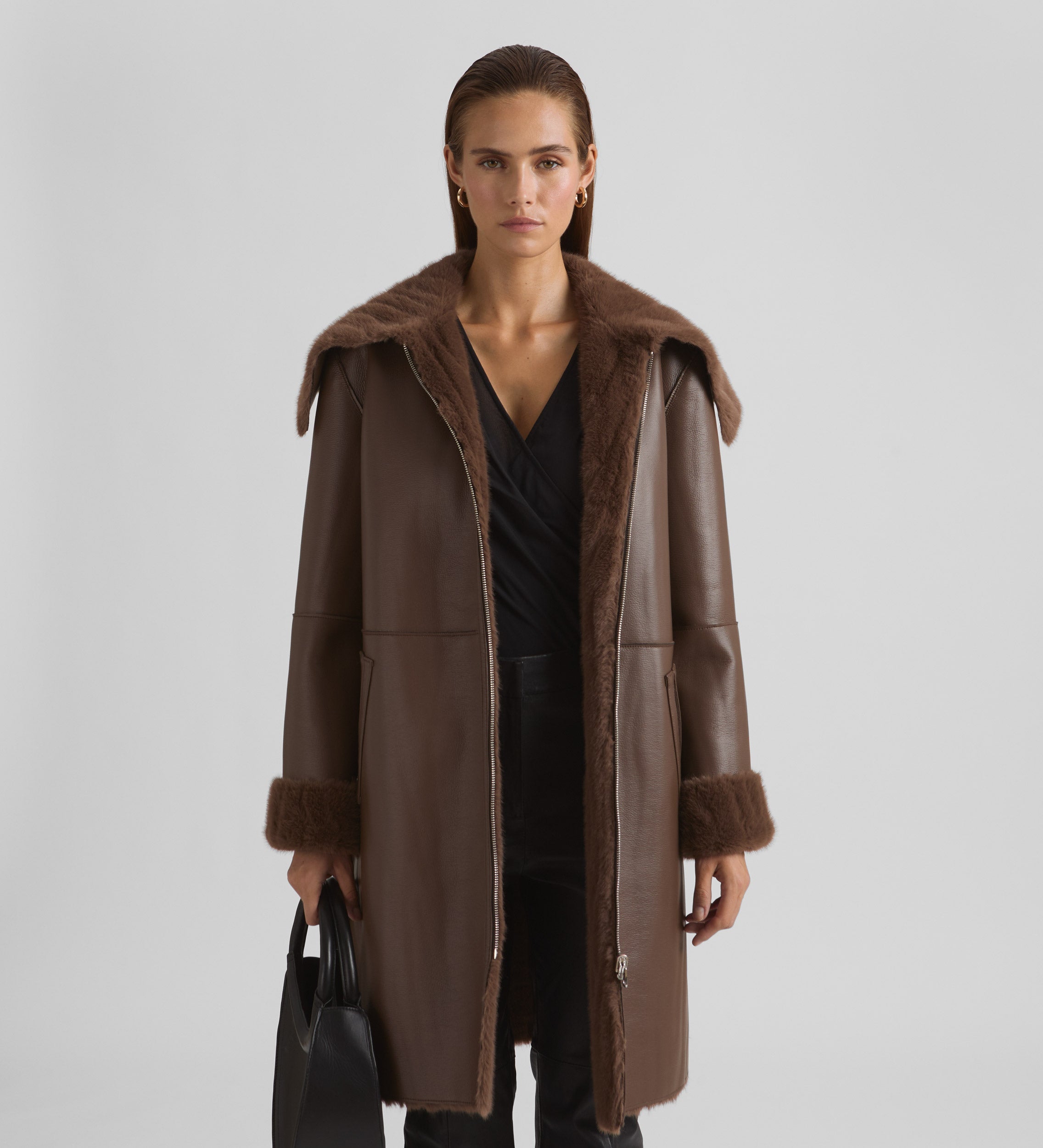 Reversible faux fur coat