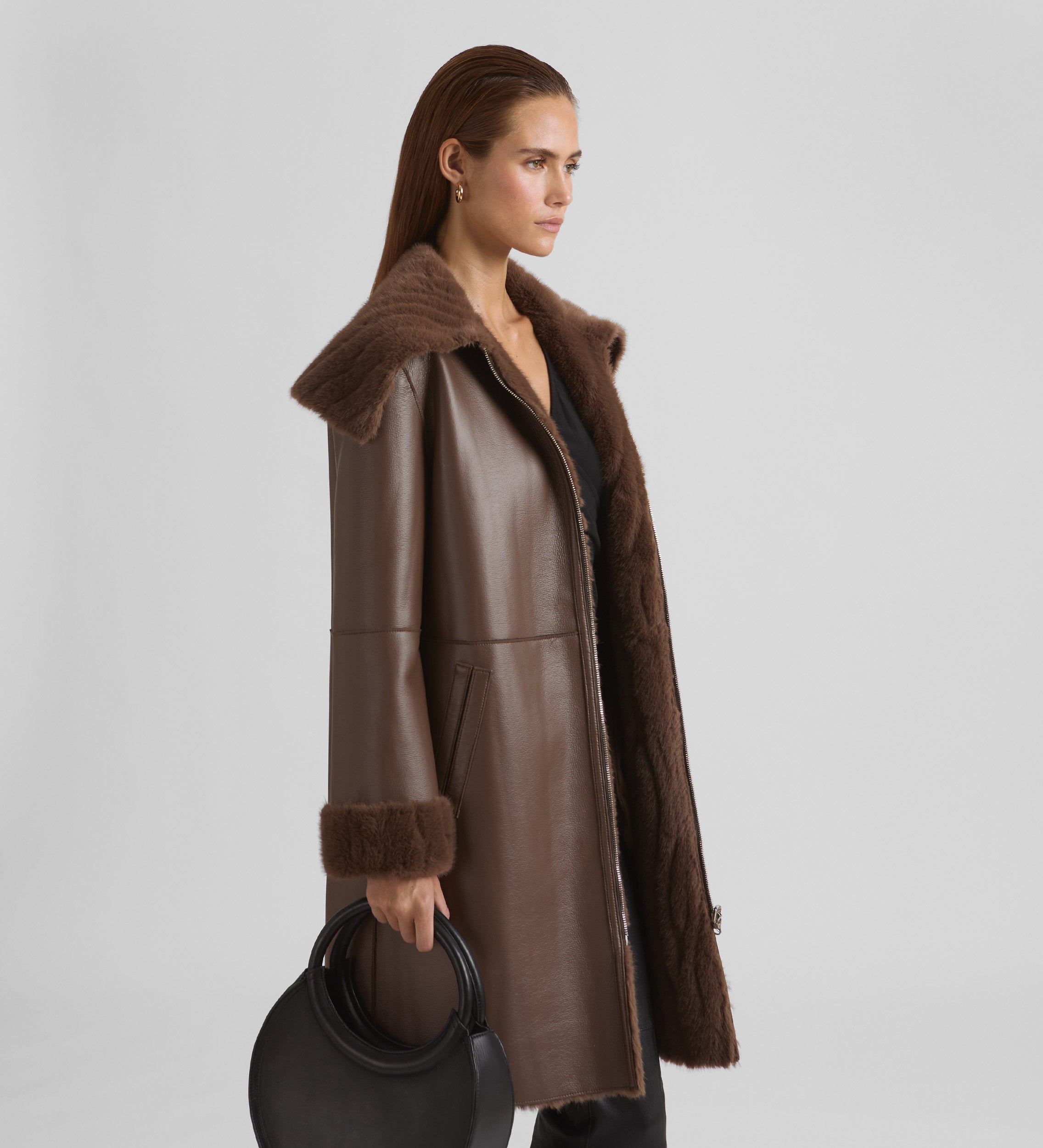 Reversible faux fur coat