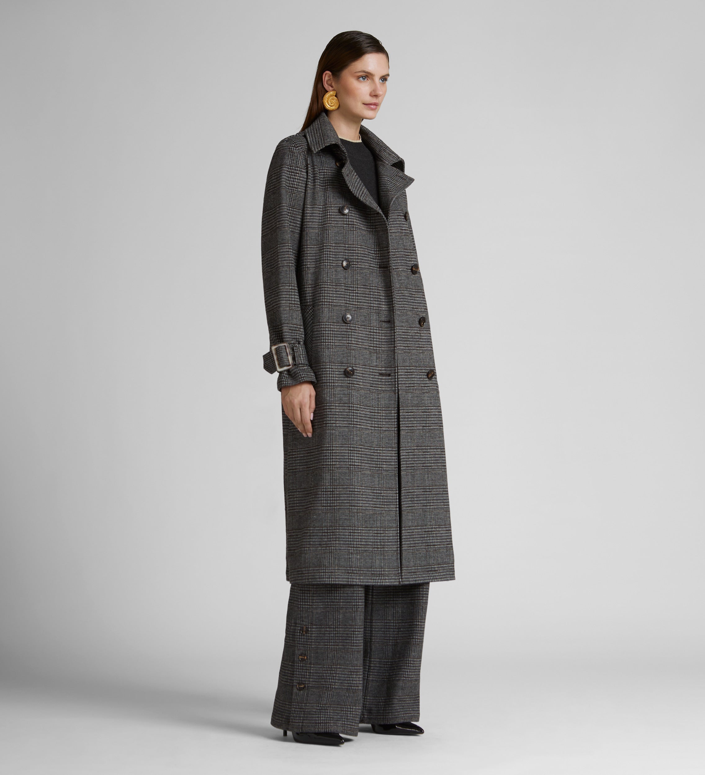 Stretch checked trench coat