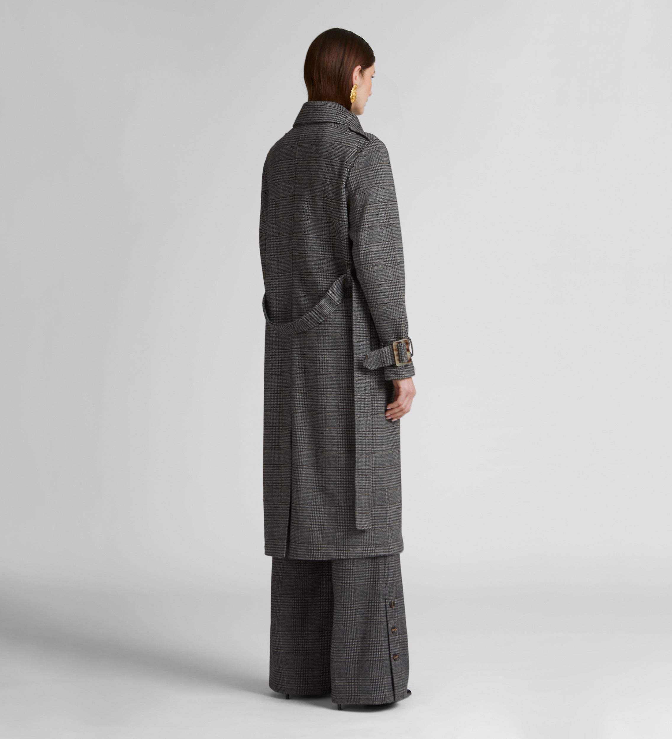 Stretch checked trench coat