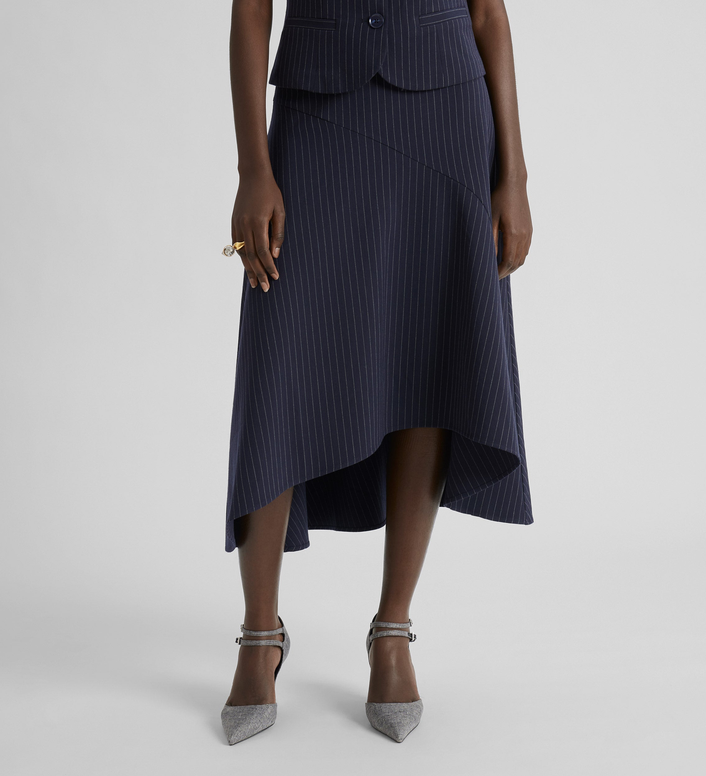 Asymmetric pinstripe skirt