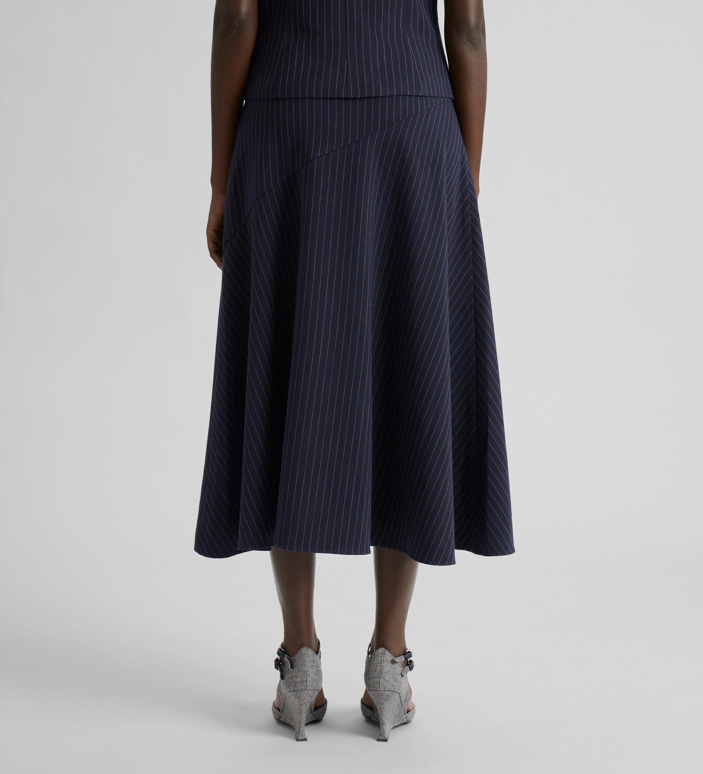 Asymmetric pinstripe skirt