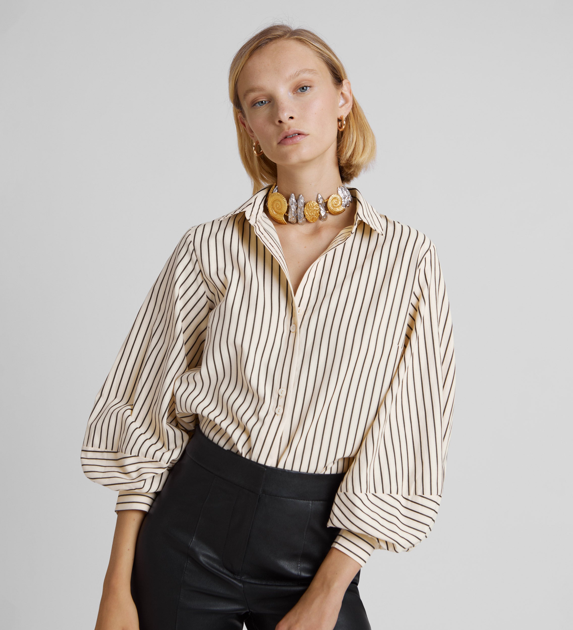 Black raw stripe blouse