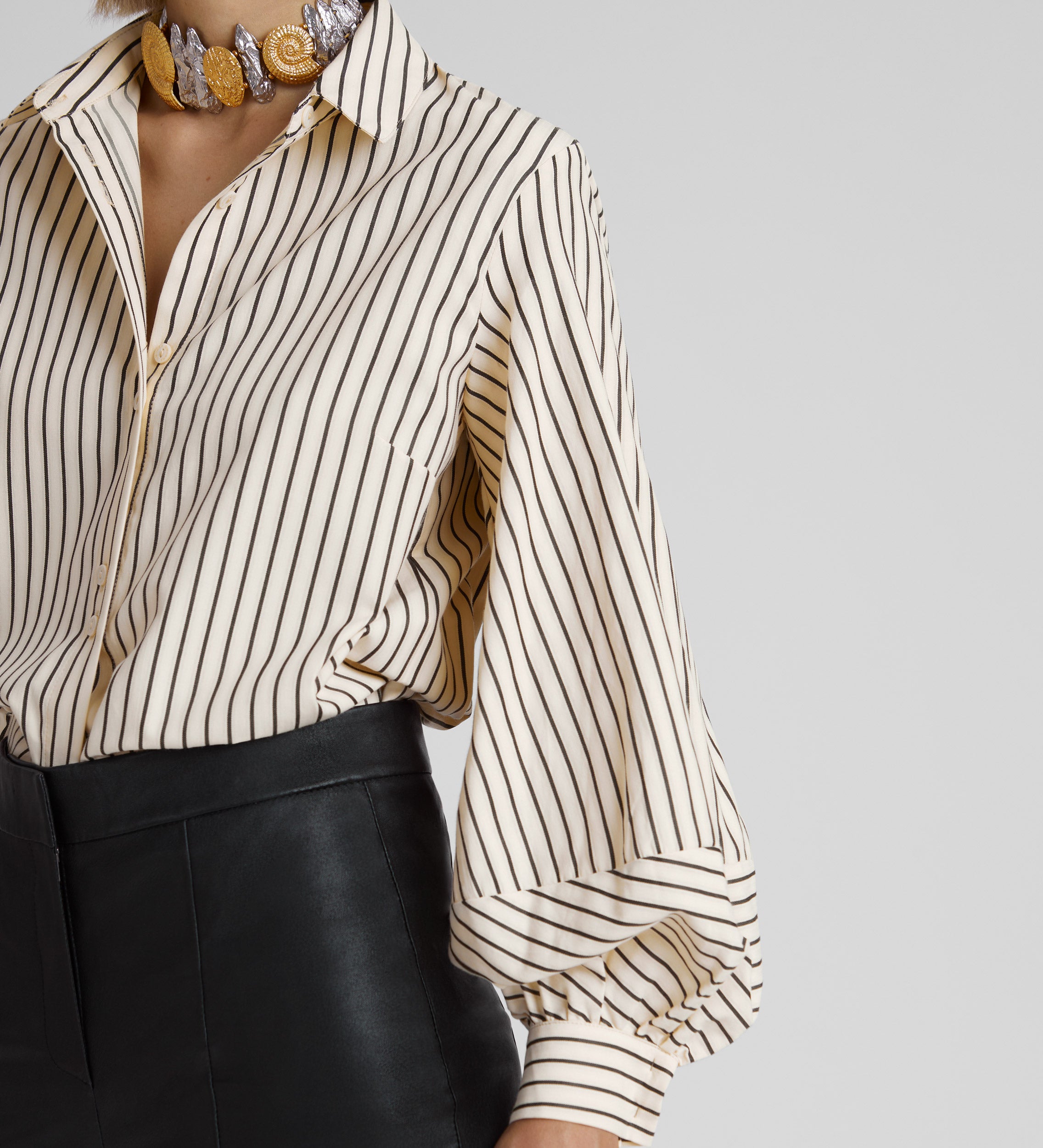 Black raw stripe blouse