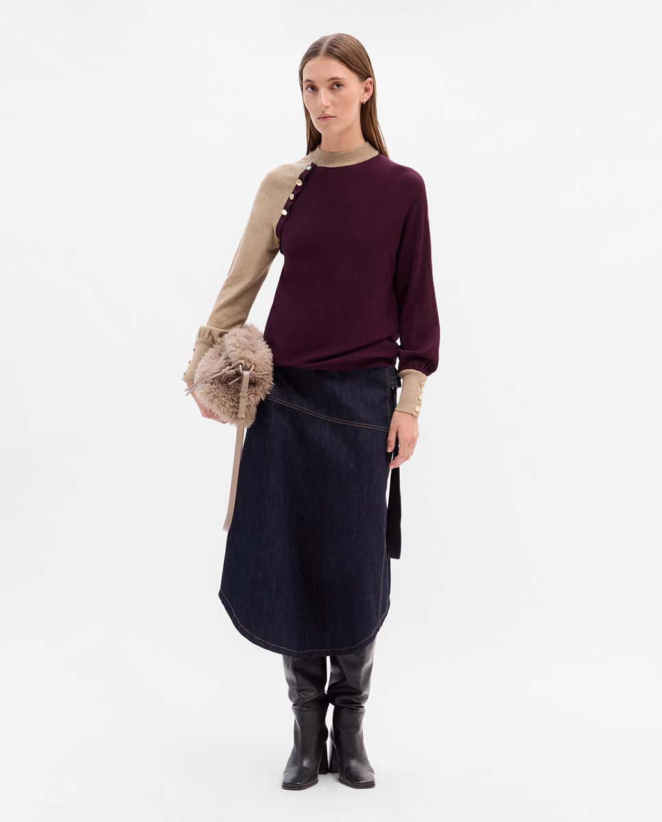 Two-tone buttoned sweater