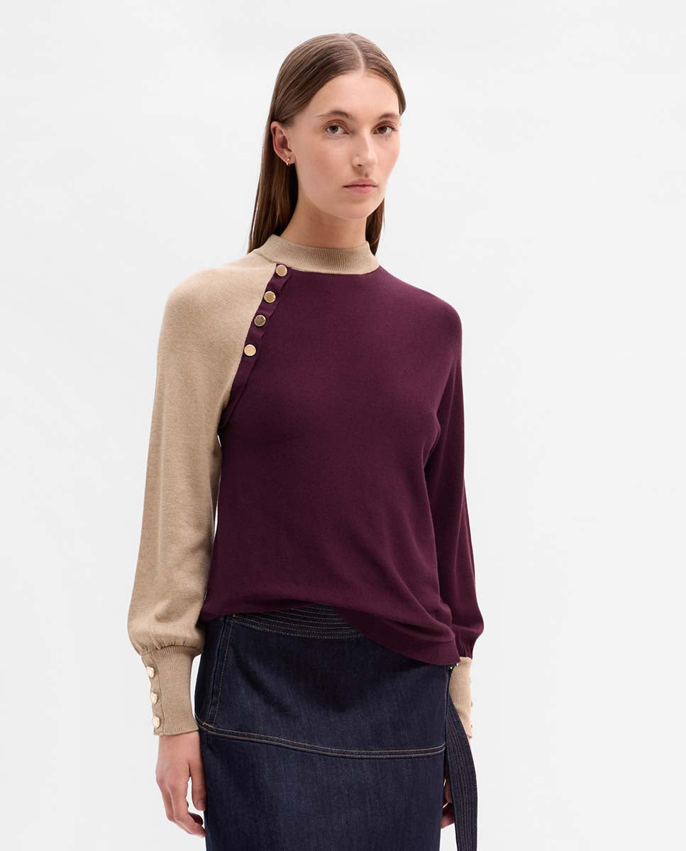 Two-tone buttoned sweater