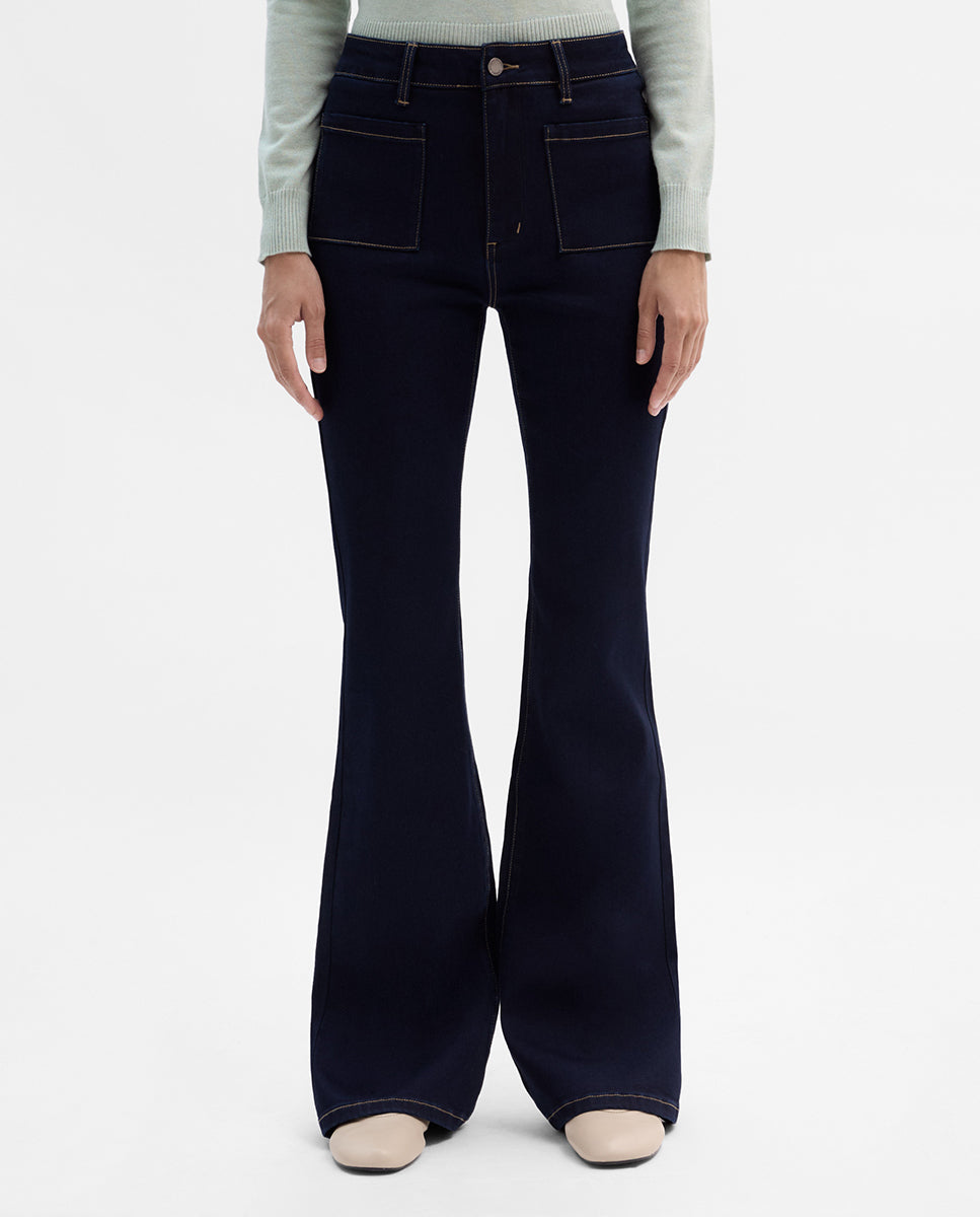 Denim pants with patch pockets