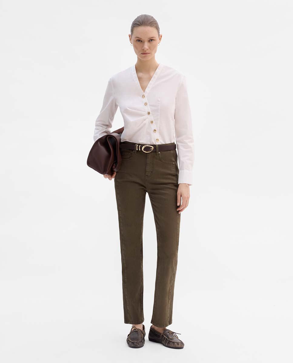 Pantalon slim broderie latérale