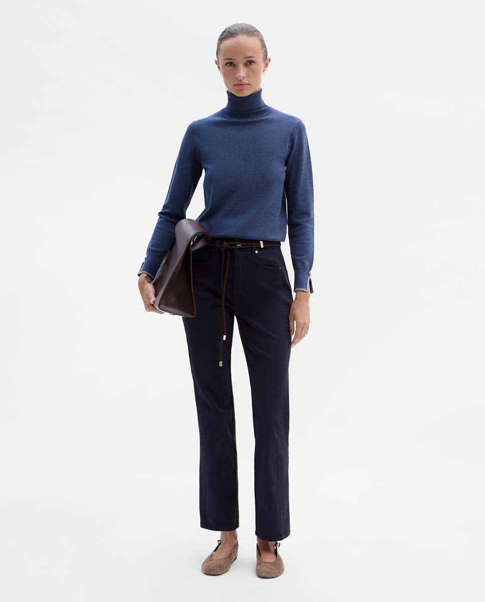 Pantalon slim broderie latérale