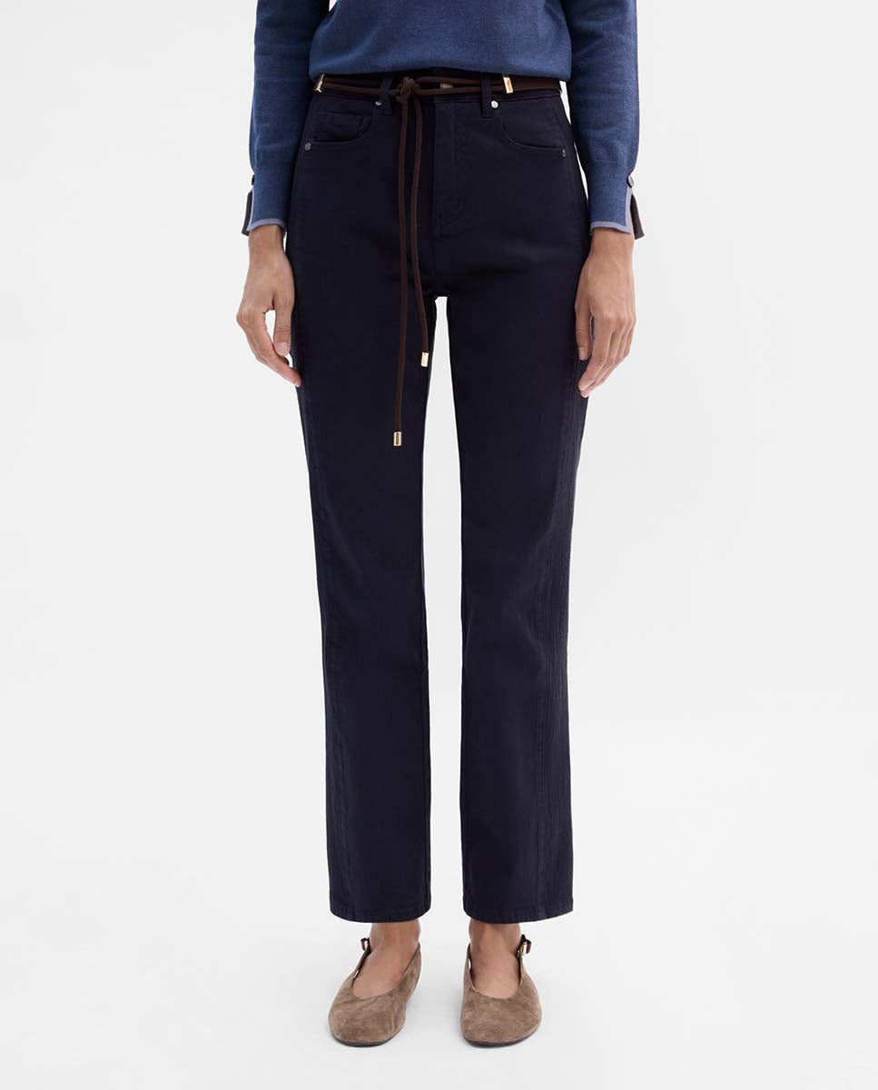 Pantalon slim broderie latérale