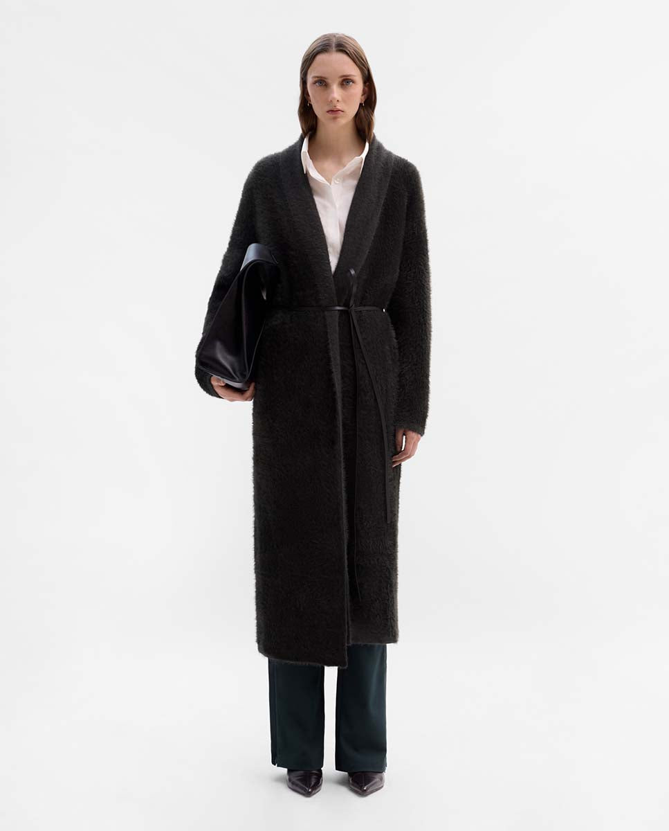 Fur-effect tricot cardigan