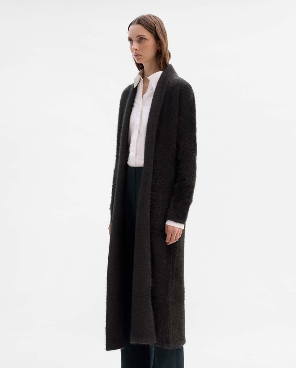 Fur-effect tricot cardigan
