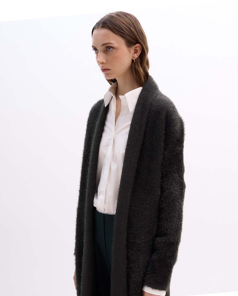 Fur-effect tricot cardigan