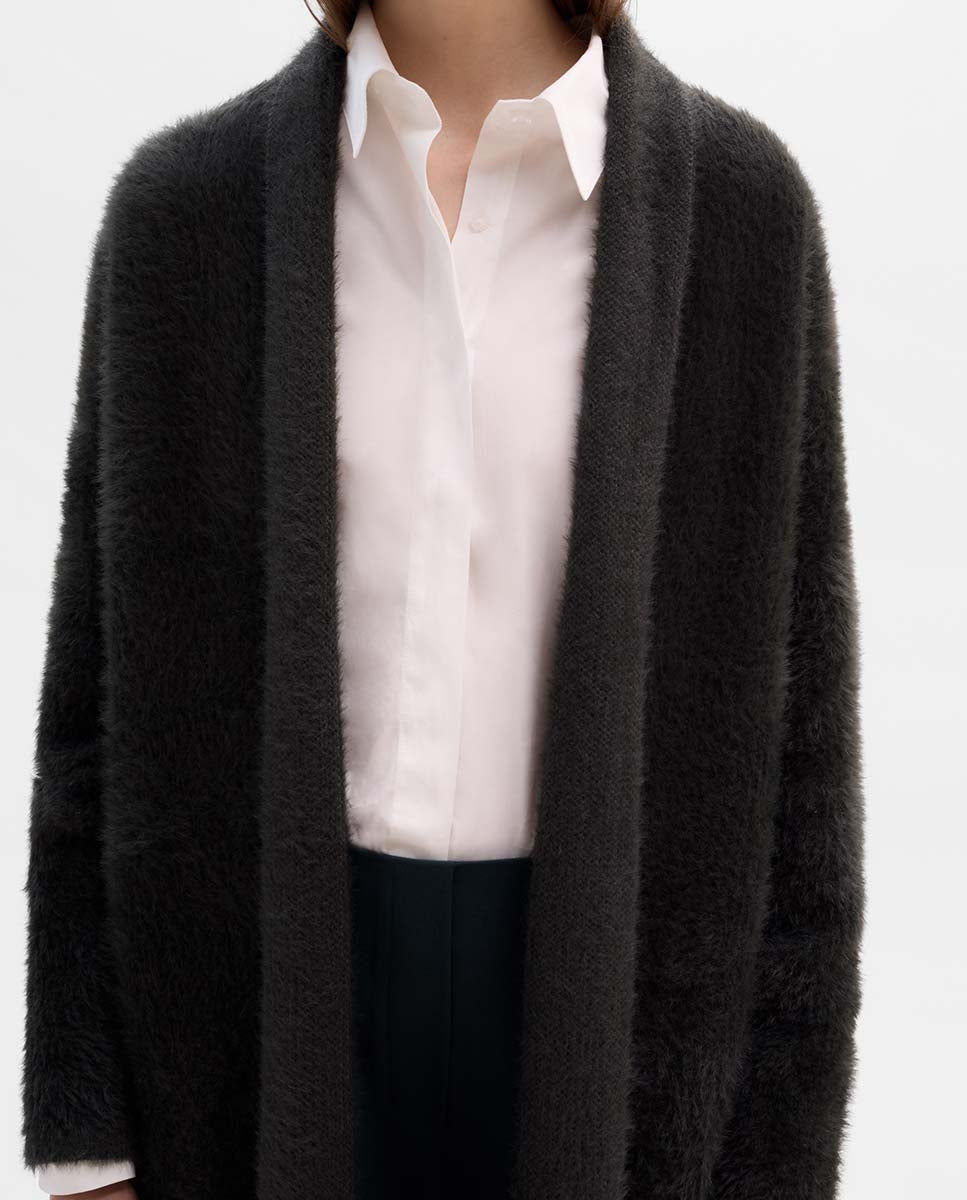 Fur-effect tricot cardigan